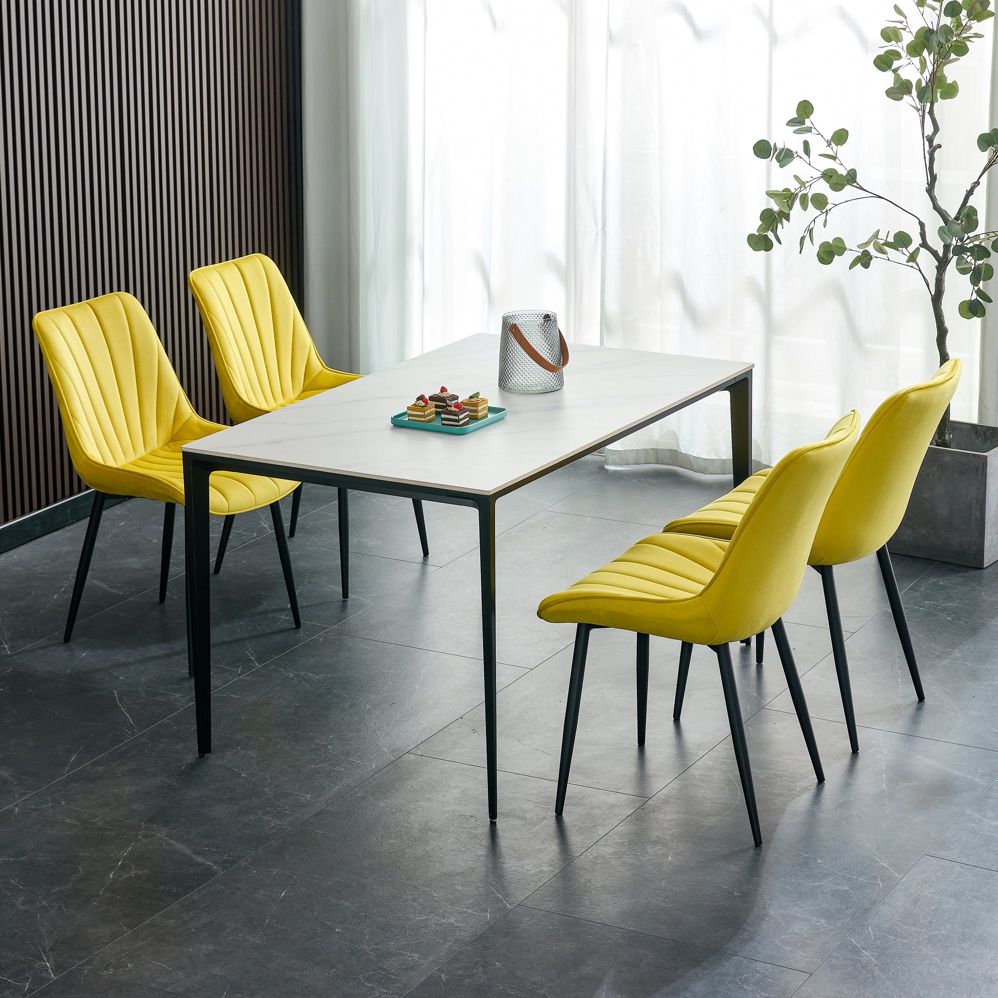 20 in.W Indoor Velvet 4 Dining Chairs with Cushions and Coated Legs