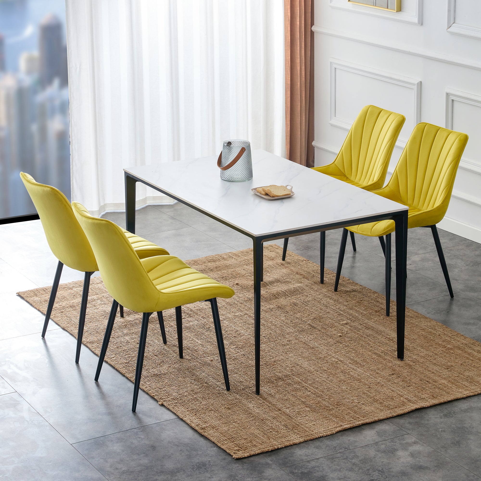 20 in.W Indoor Velvet 4 Dining Chairs with Cushions and Coated Legs