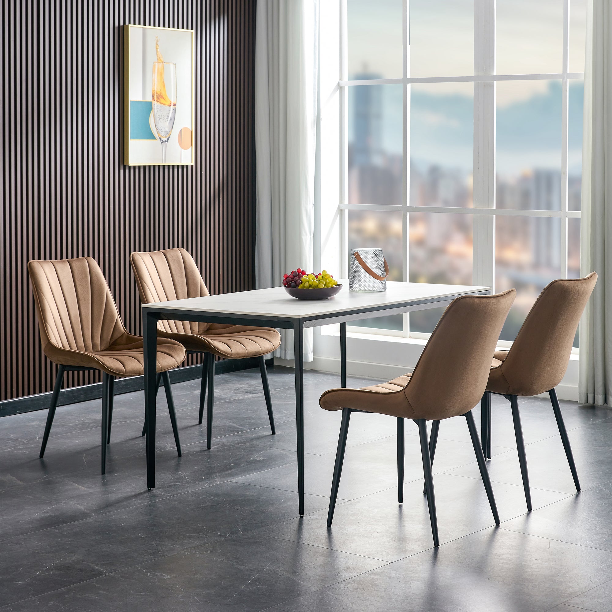 20 in.W Indoor Velvet 4 Dining Chairs with Cushions and Coated Legs