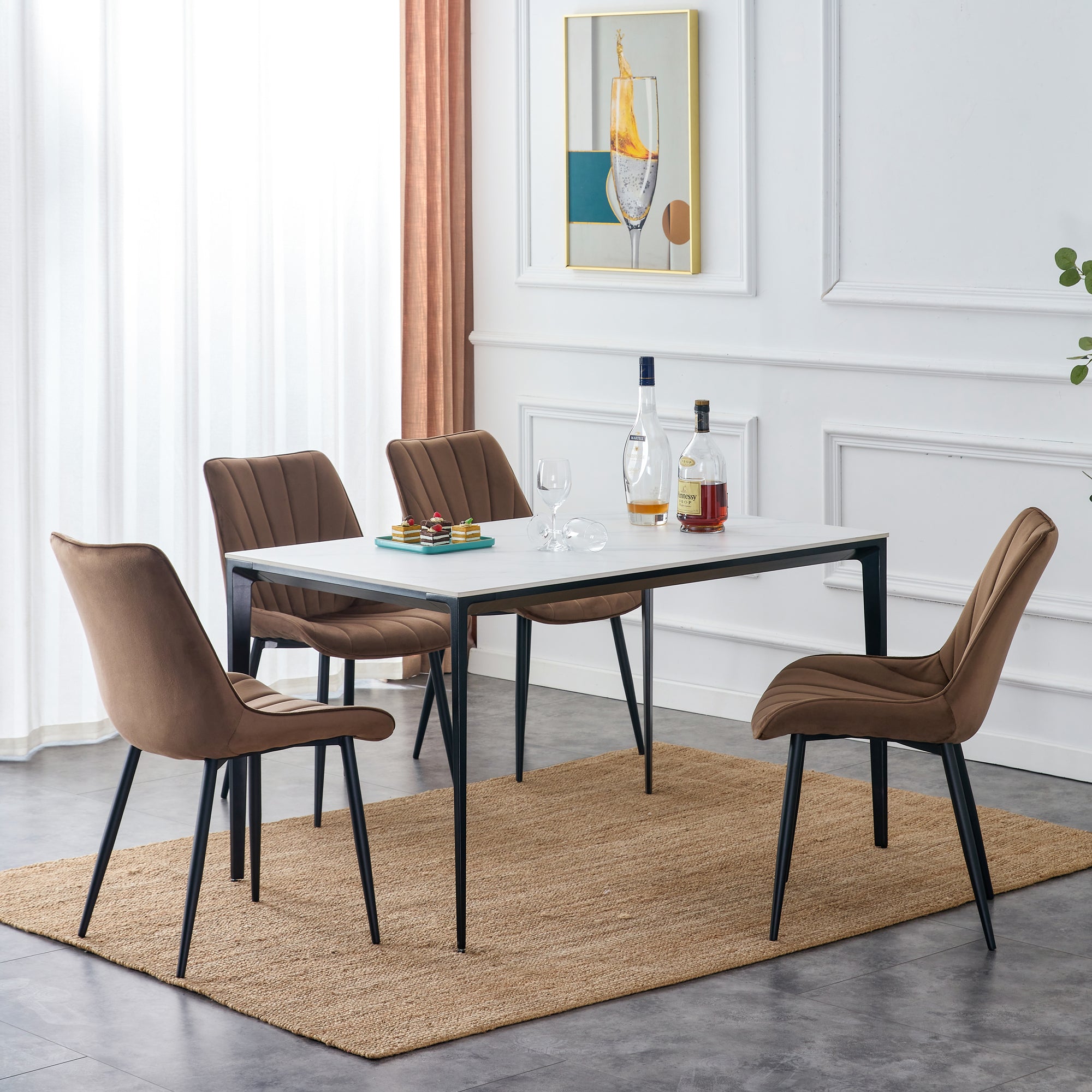 20 in.W Indoor Velvet 4 Dining Chairs with Cushions and Coated Legs
