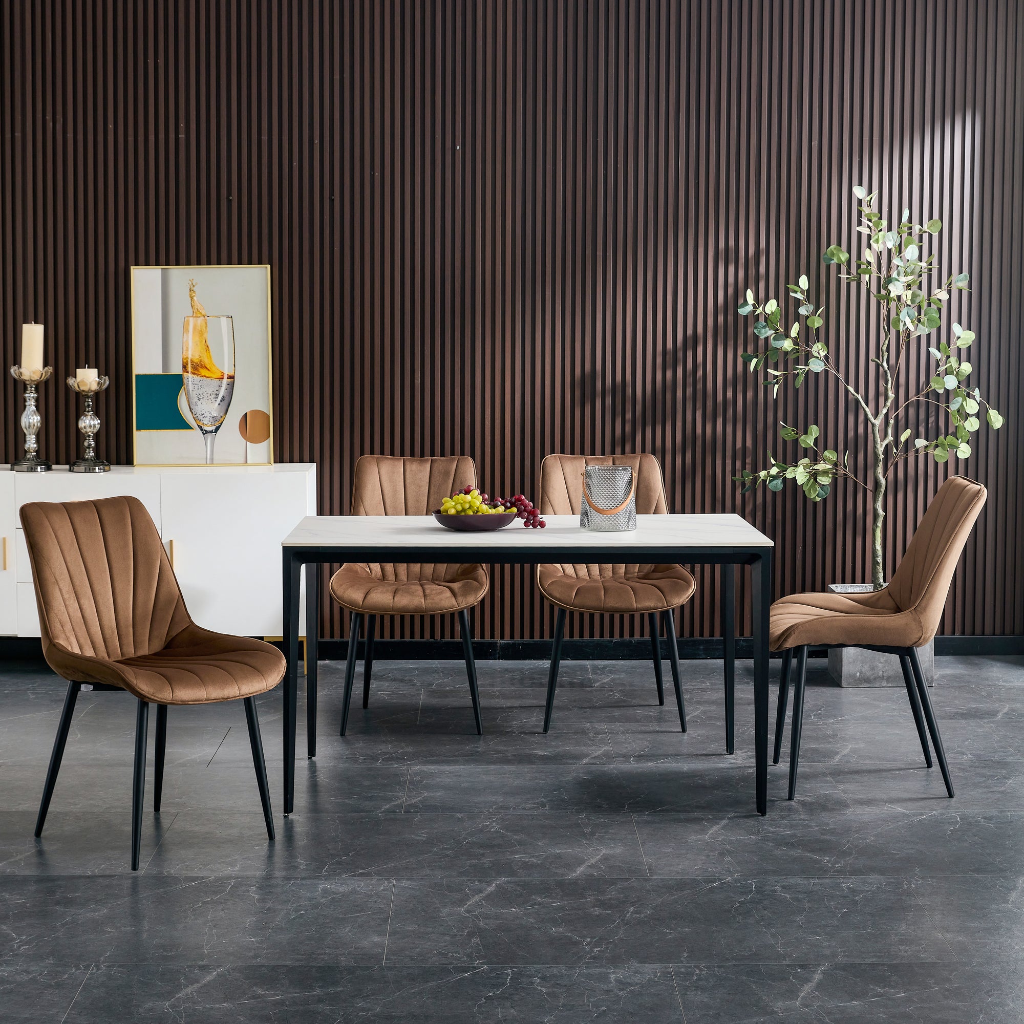 20 in.W Indoor Velvet 4 Dining Chairs with Cushions and Coated Legs