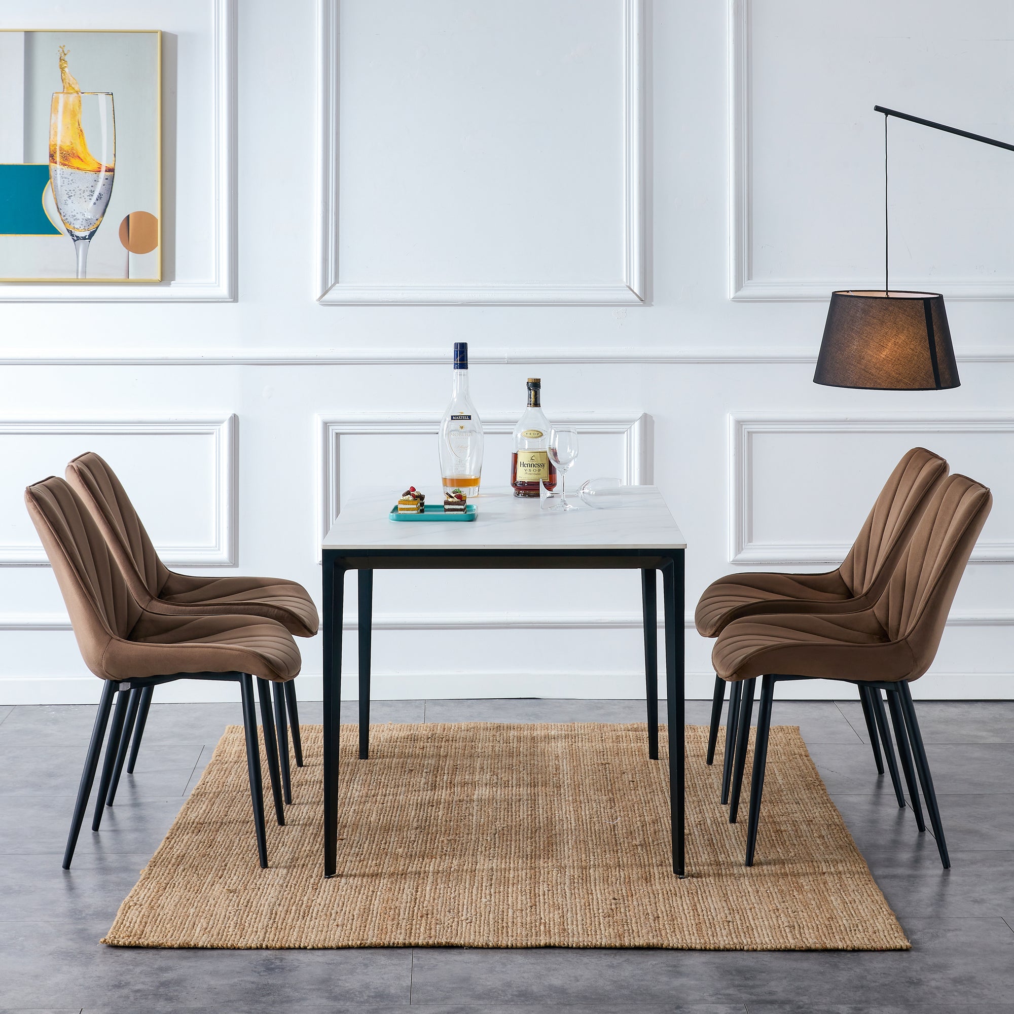 20 in.W Indoor Velvet 4 Dining Chairs with Cushions and Coated Legs