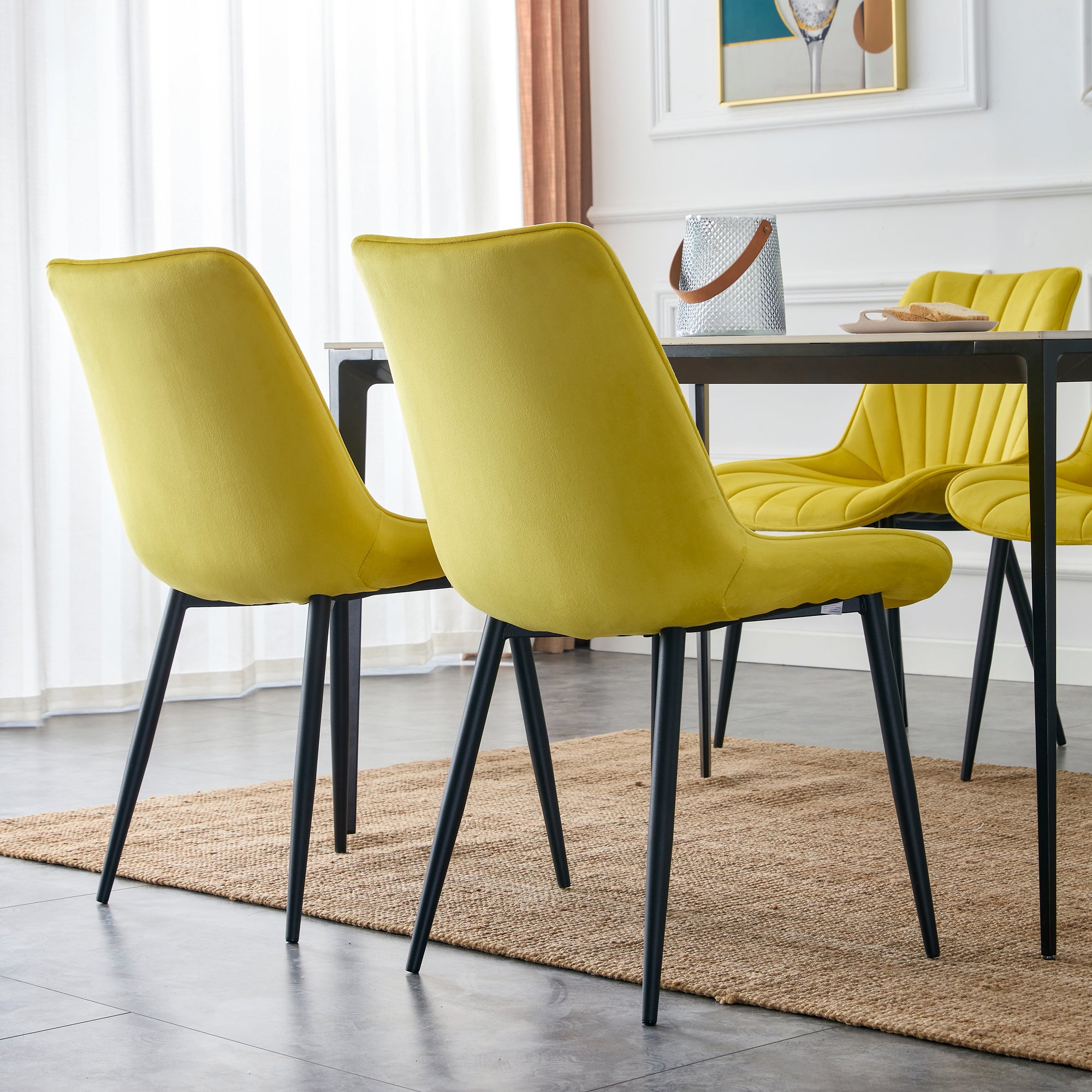 20 in.W Indoor Velvet 4 Dining Chairs with Cushions and Coated Legs