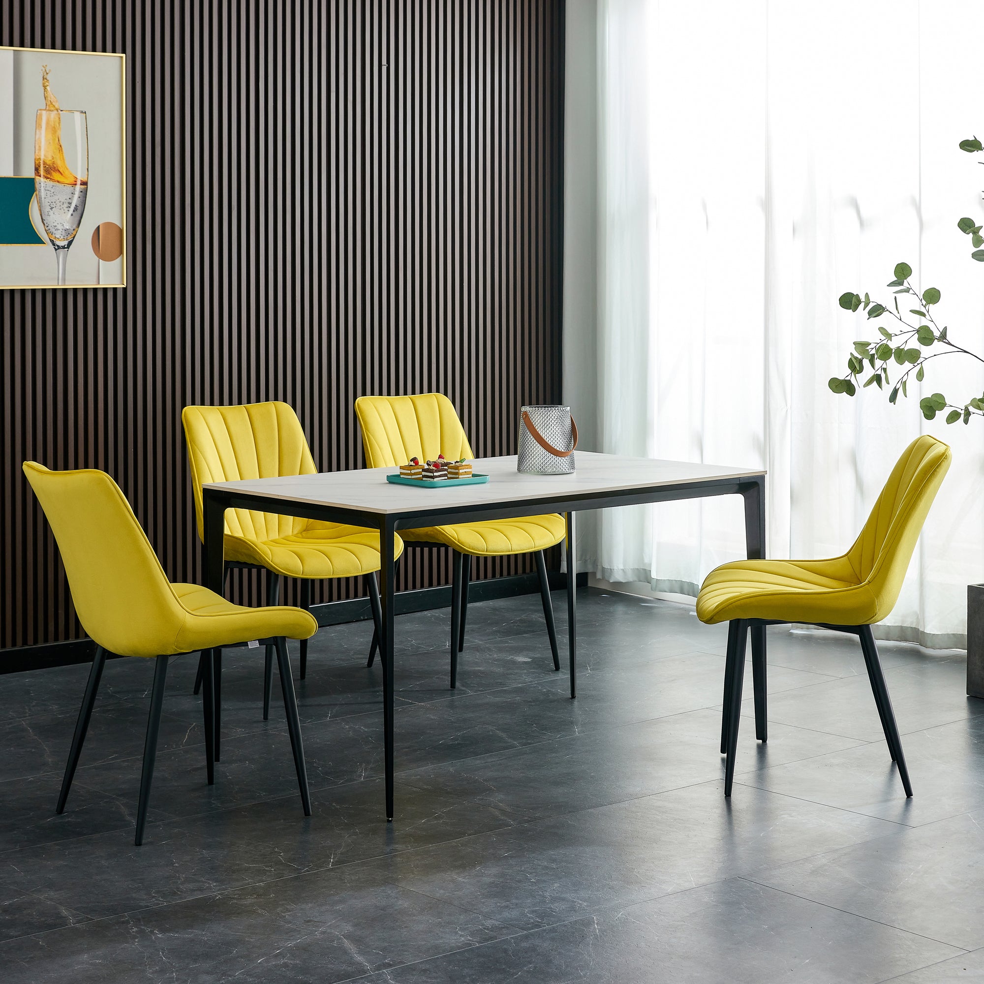 20 in.W Indoor Velvet 4 Dining Chairs with Cushions and Coated Legs