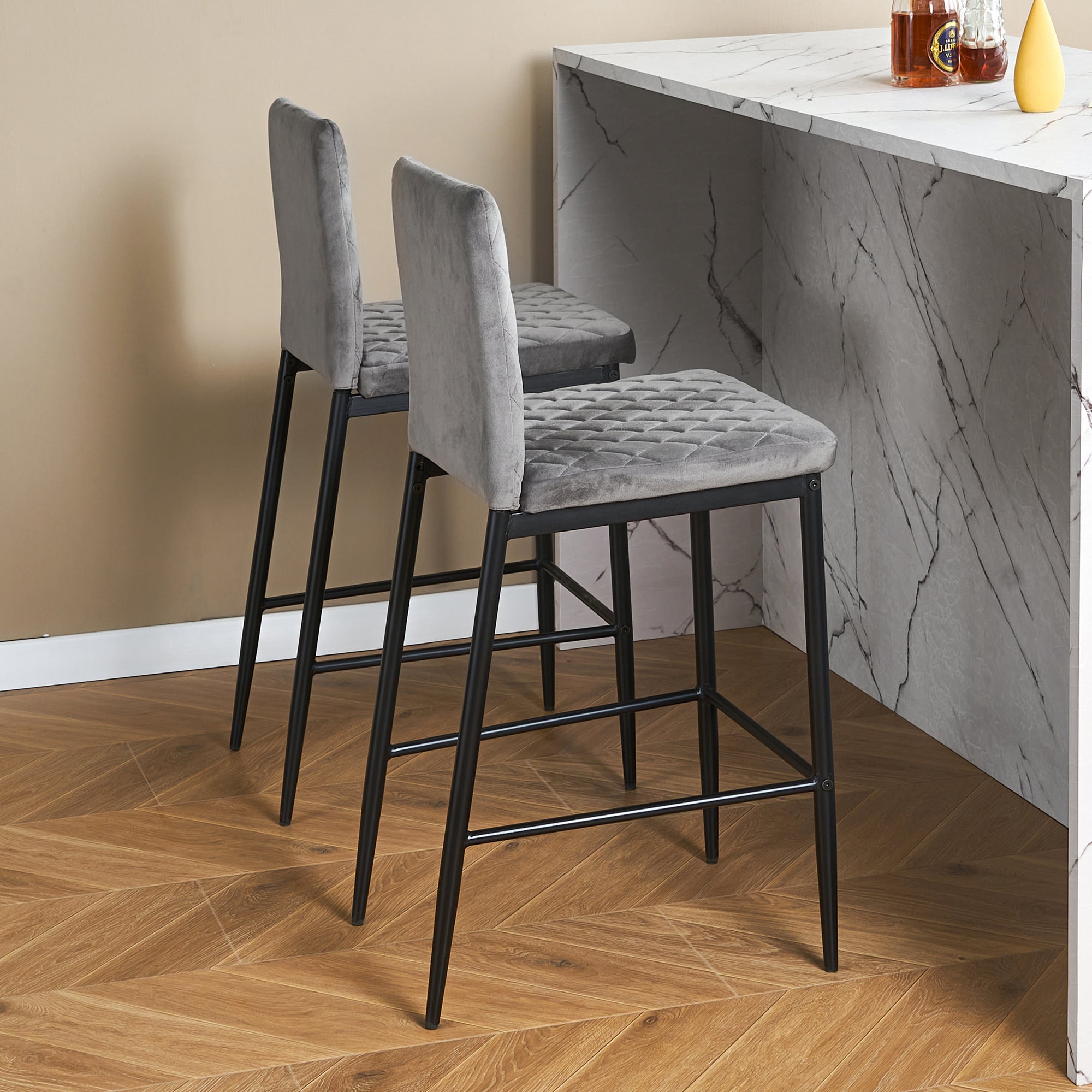 Stylish Flannel 2 Bar Chair with Metal Legs for Dining,Kitchen and Bar