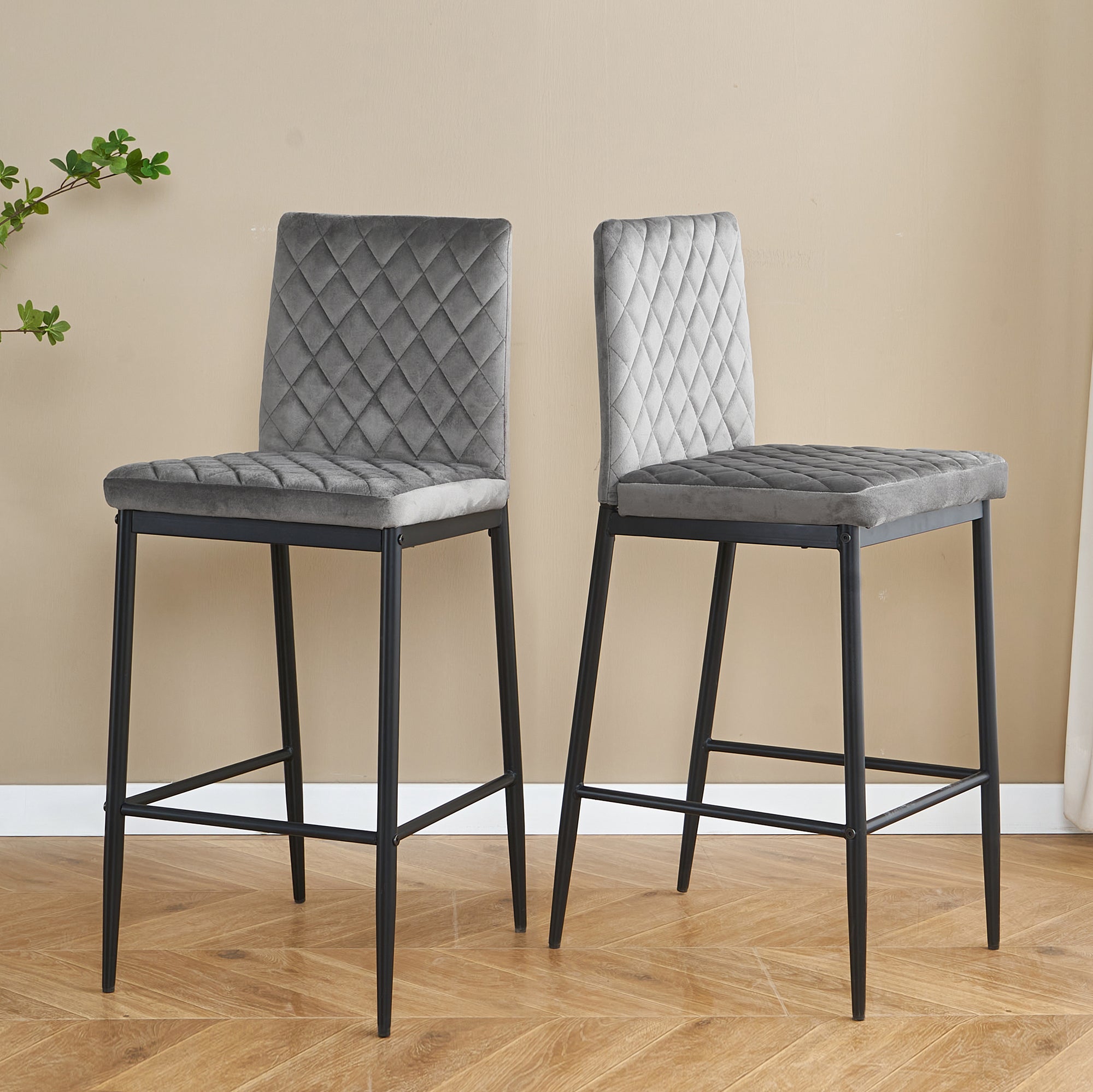 Stylish Flannel 2 Bar Chair with Metal Legs for Dining,Kitchen and Bar