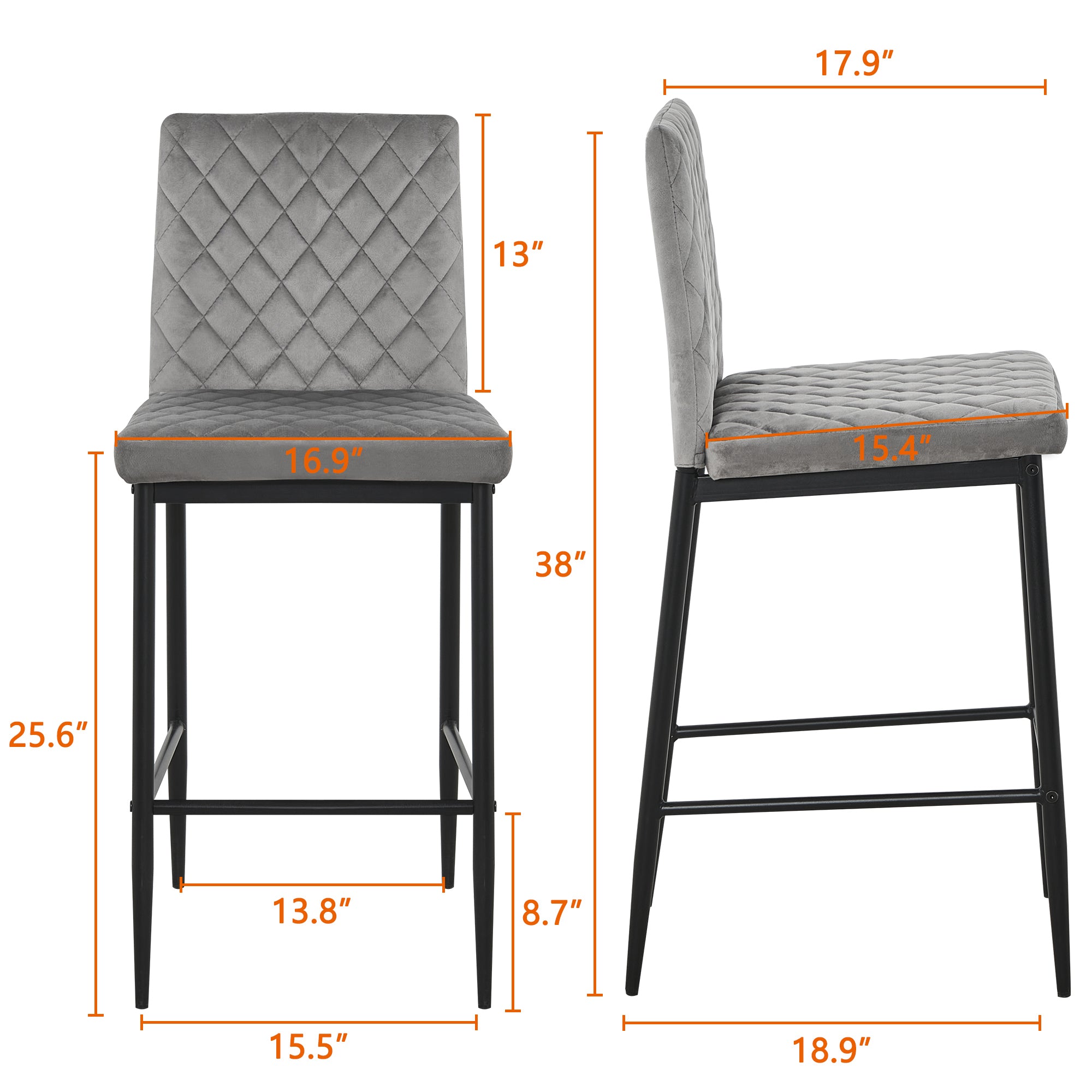 Stylish Flannel 2 Bar Chair with Metal Legs for Dining,Kitchen and Bar