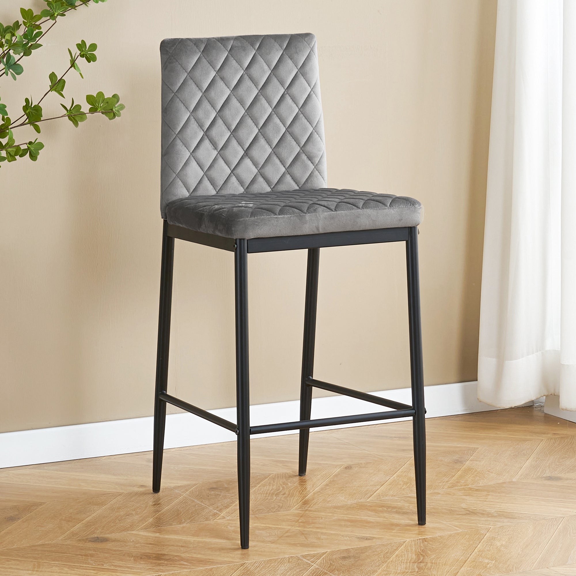 Stylish Flannel 2 Bar Chair with Metal Legs for Dining,Kitchen and Bar
