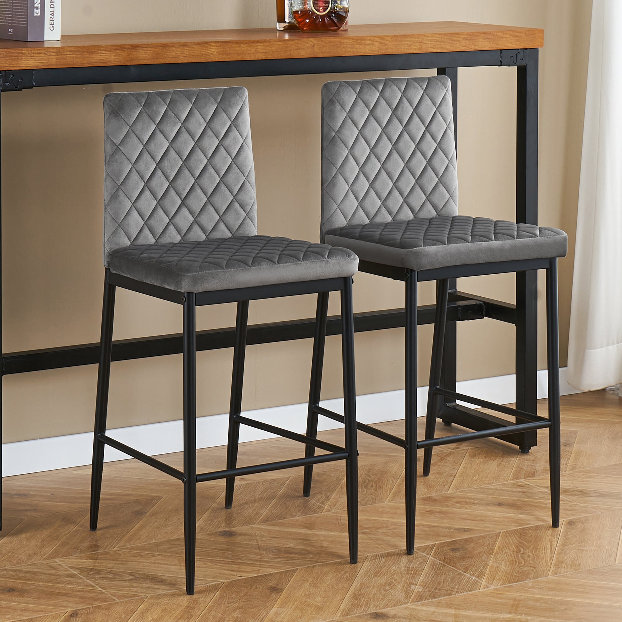 Stylish Flannel 2 Bar Chair with Metal Legs for Dining,Kitchen and Bar
