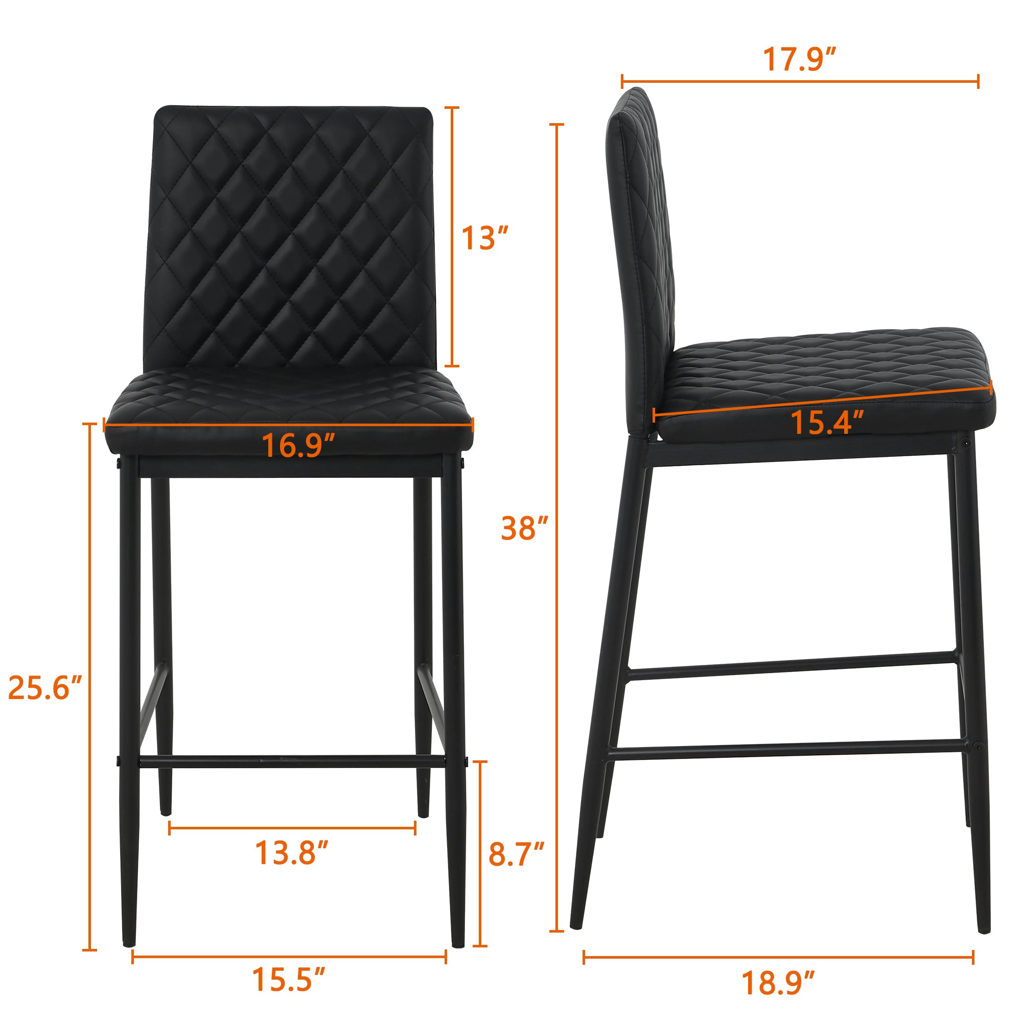 Unique PU 2 Bar Chair with Metal Legs for Dining,Kitchen and Bar