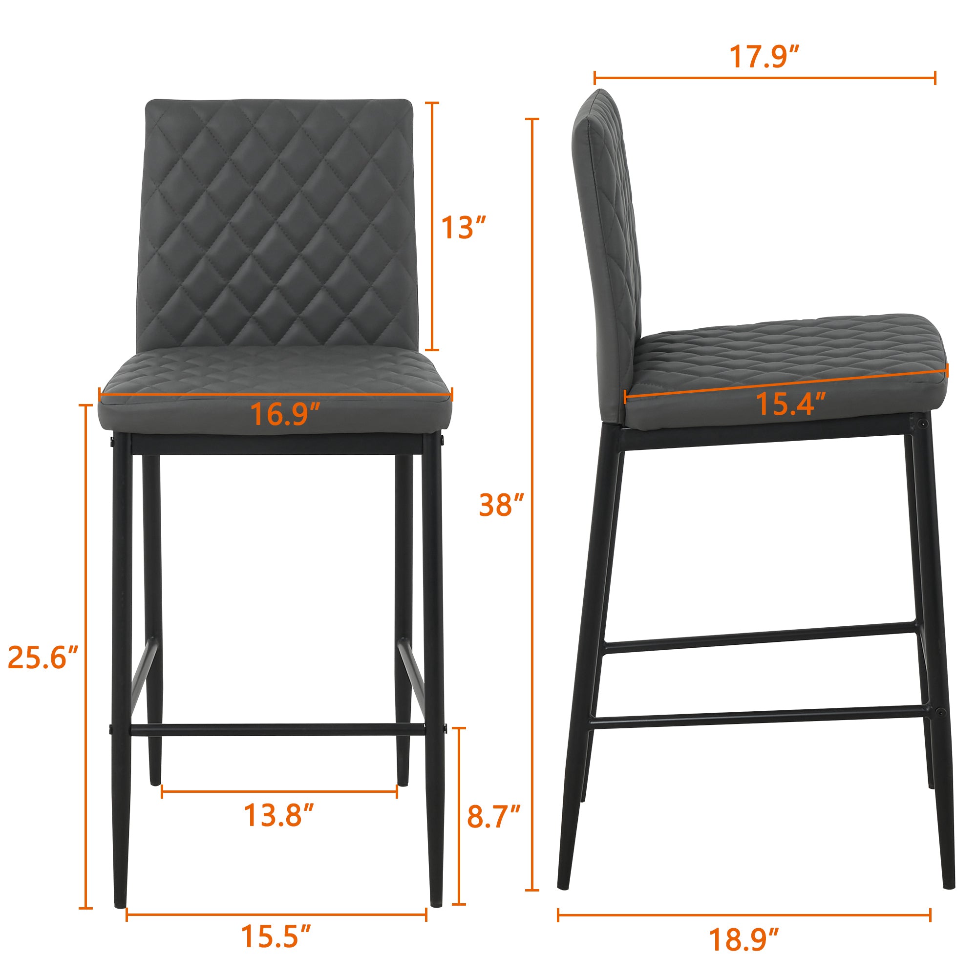 Unique PU 2 Bar Chair with Metal Legs for Dining,Kitchen and Bar