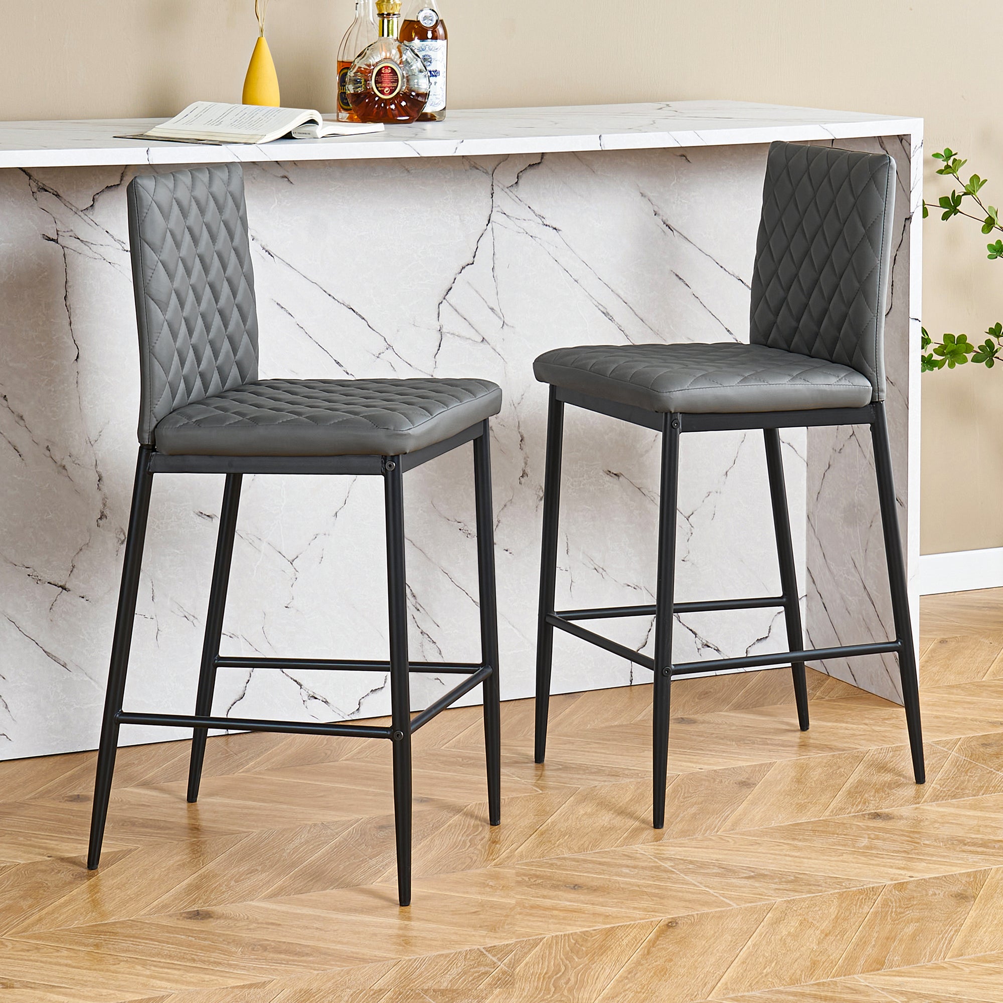 Unique PU 2 Bar Chair with Metal Legs for Dining,Kitchen and Bar