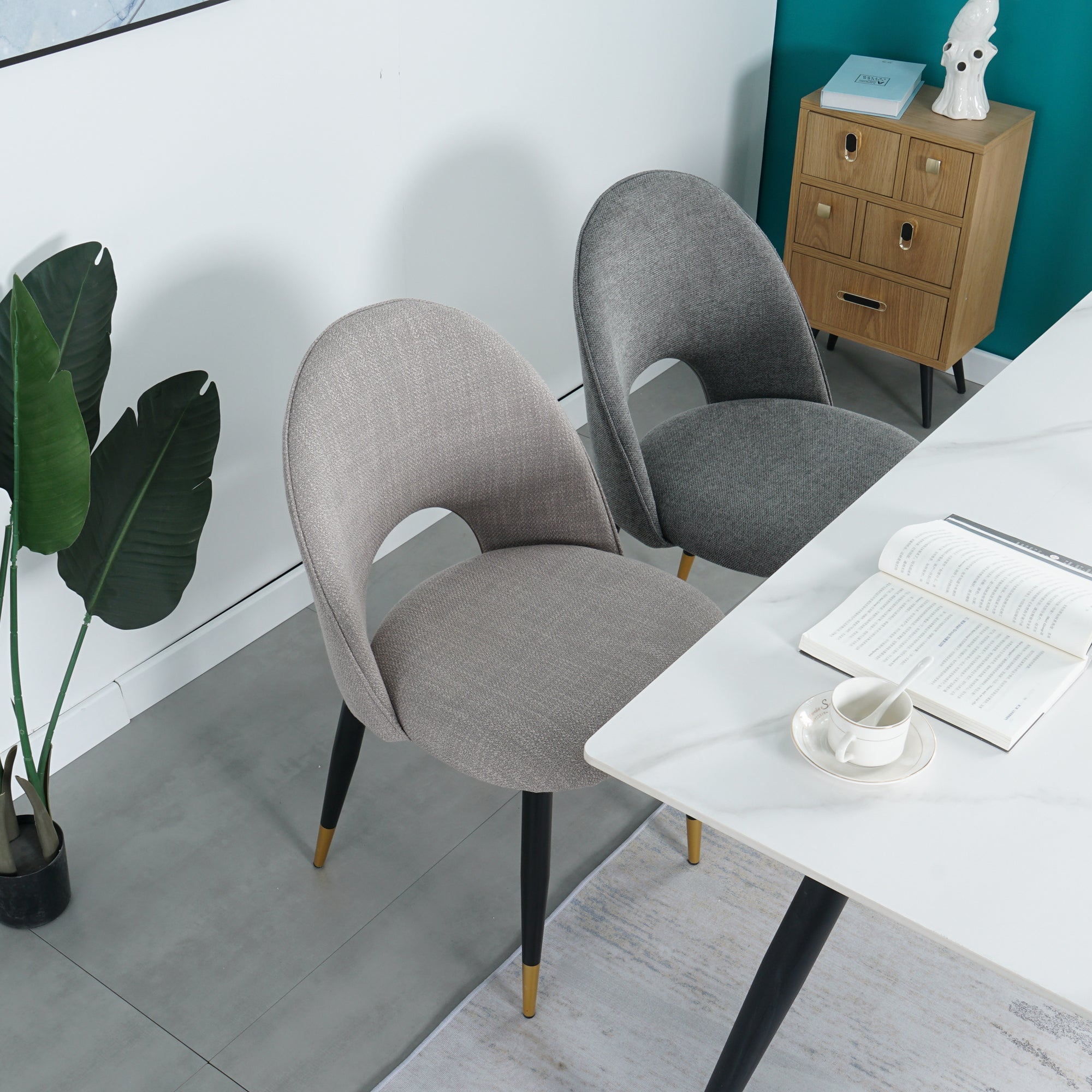 2-set Nordic Style Meta Dining Chairs with Metal Legs