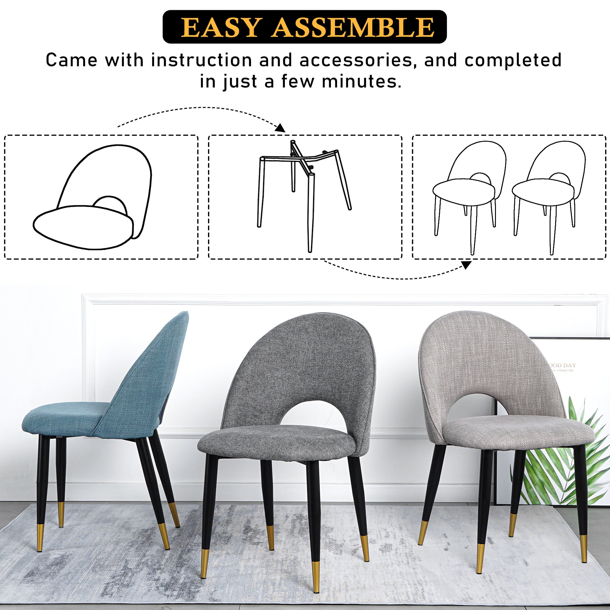 2-set Nordic Style Meta Dining Chairs with Metal Legs
