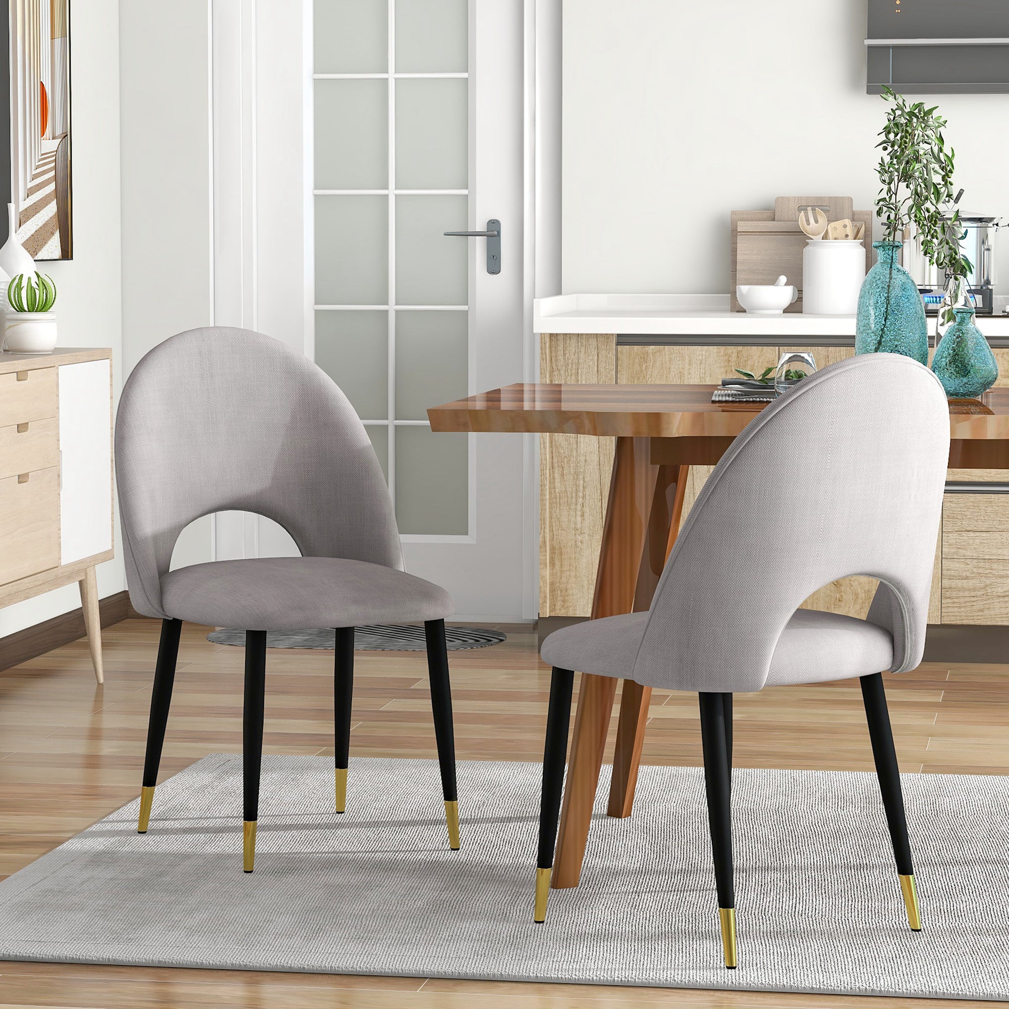 2-set Nordic Style Meta Dining Chairs with Metal Legs