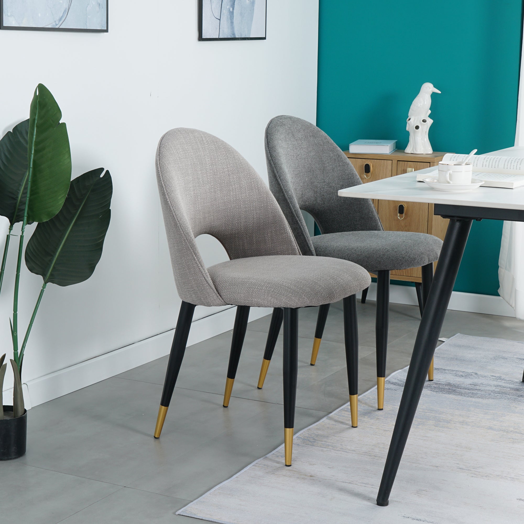2-set Nordic Style Meta Dining Chairs with Metal Legs