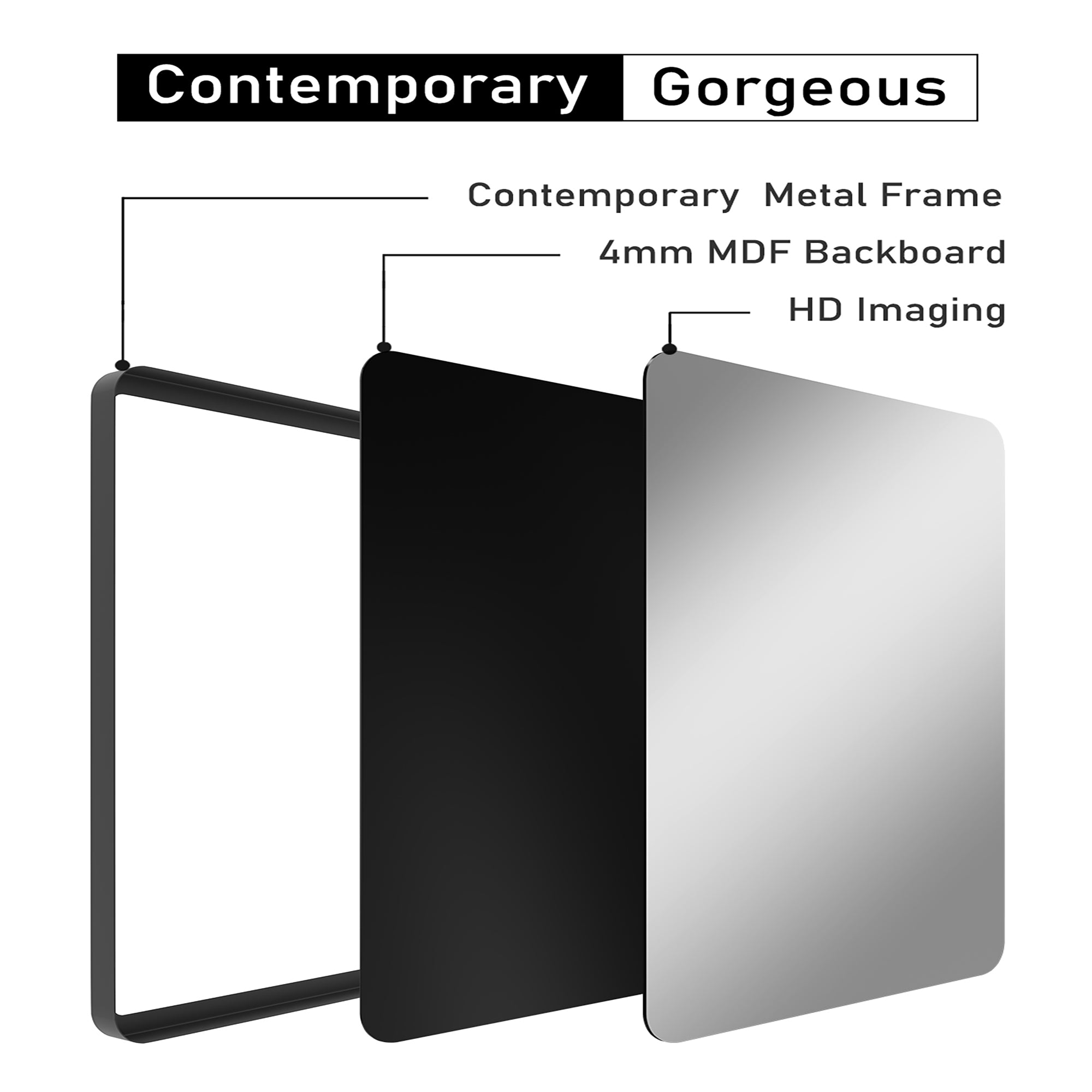 Rectangular Framed Wall Mounted Bathroom Vanity Mirror