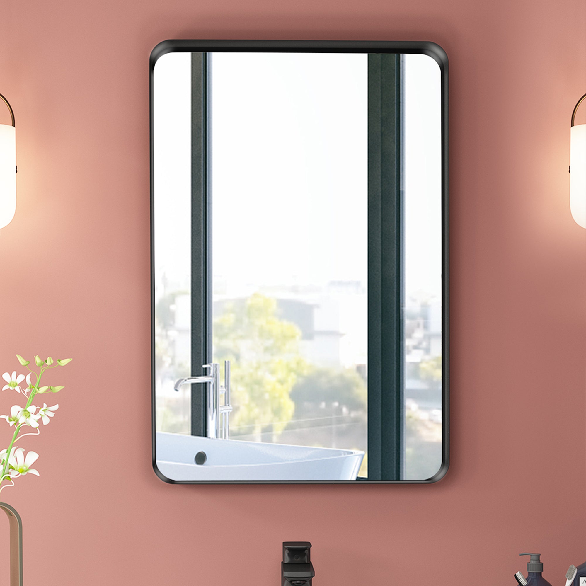 Rectangular Framed Wall Mounted Bathroom Vanity Mirror