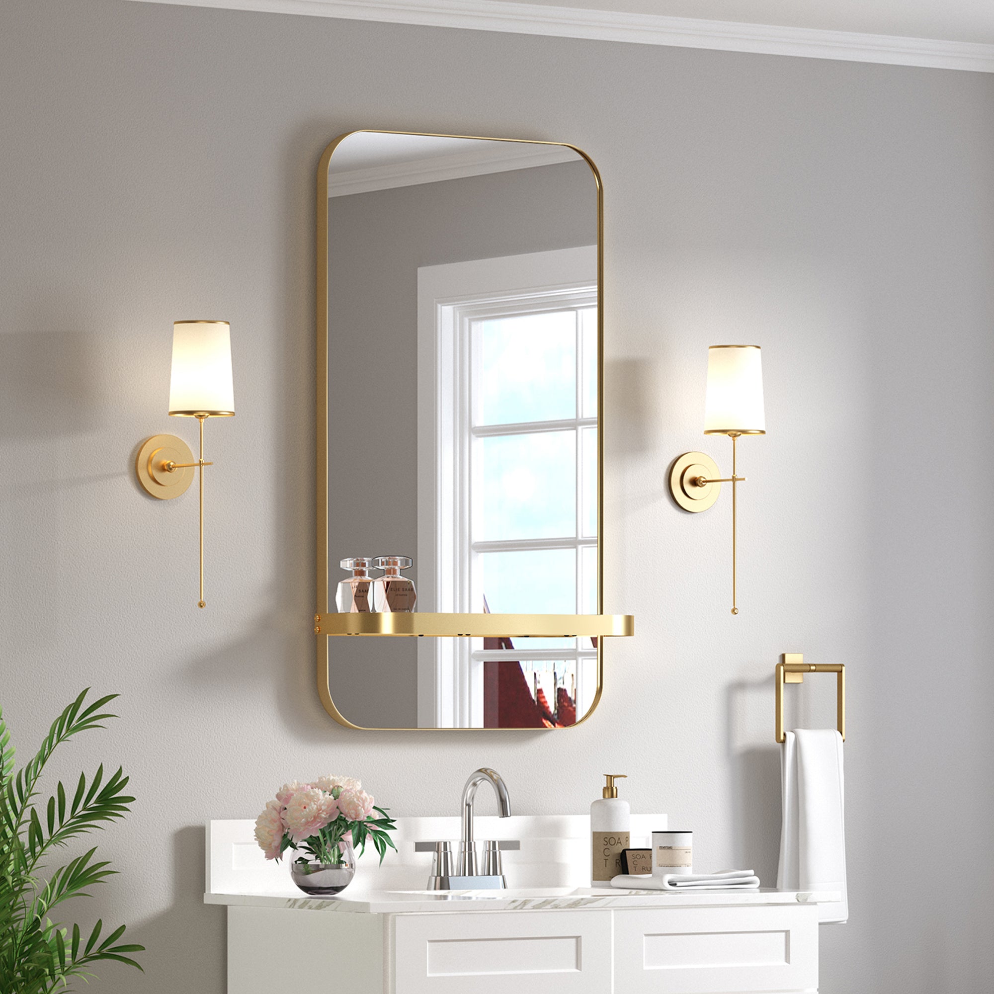 Rectangular Framed Wall Mounted Bathroom Mirror in Black/Gold