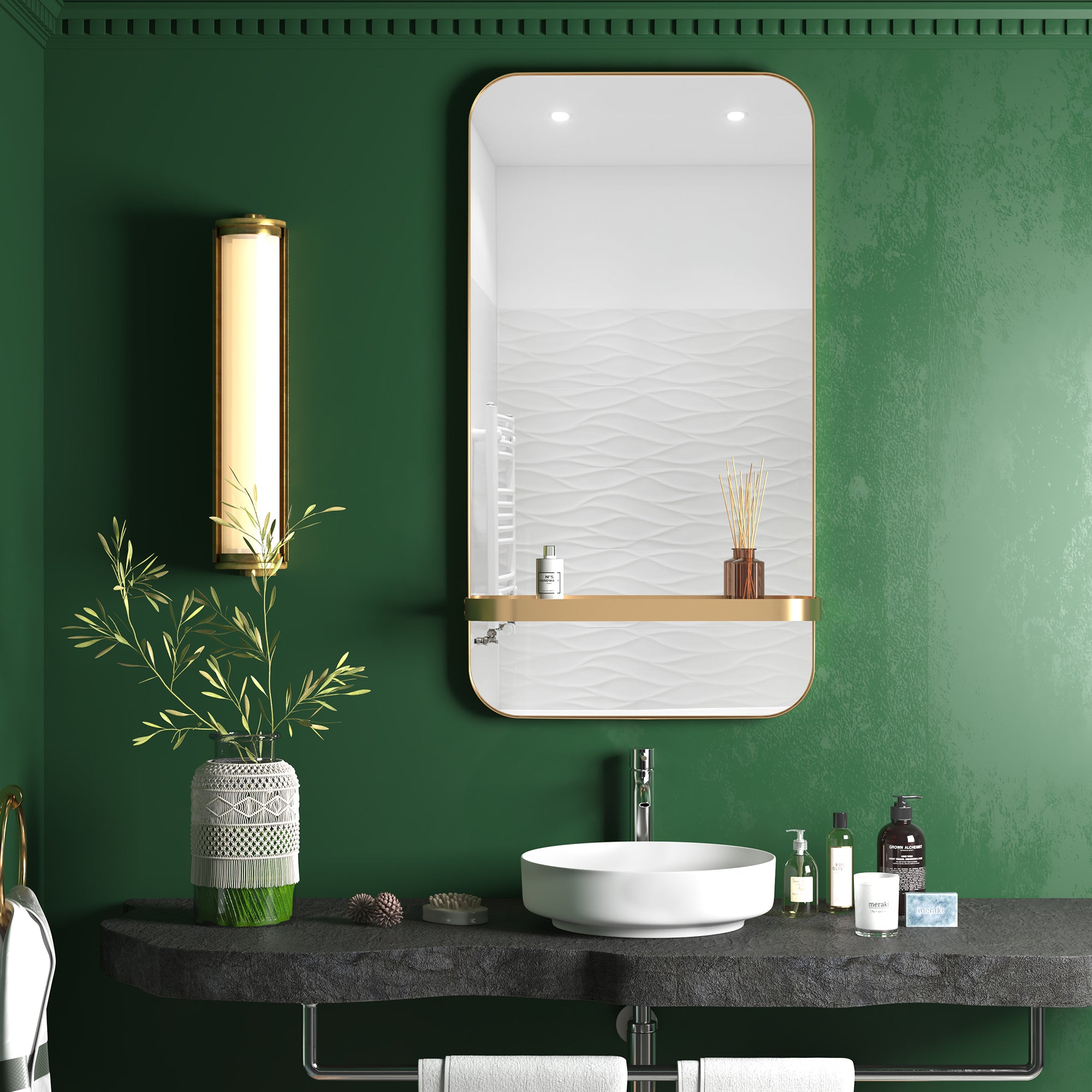 Rectangular Framed Wall Mounted Bathroom Mirror in Black/Gold