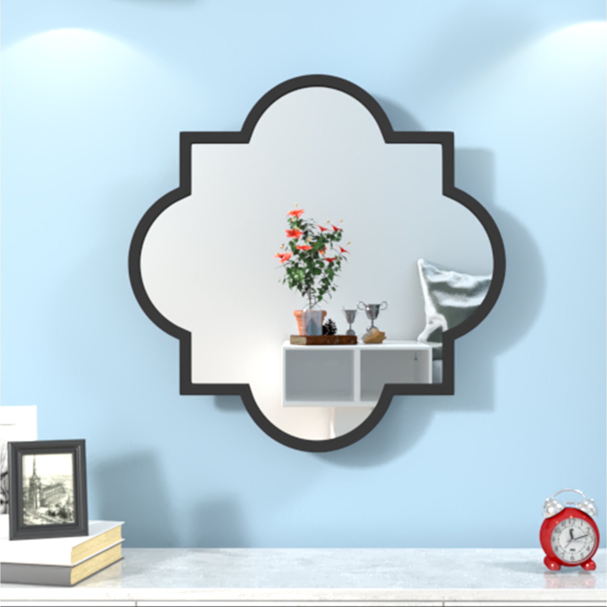 Rectangular Framed Wall Mounted Bathroom Mirror in Black/Gold
