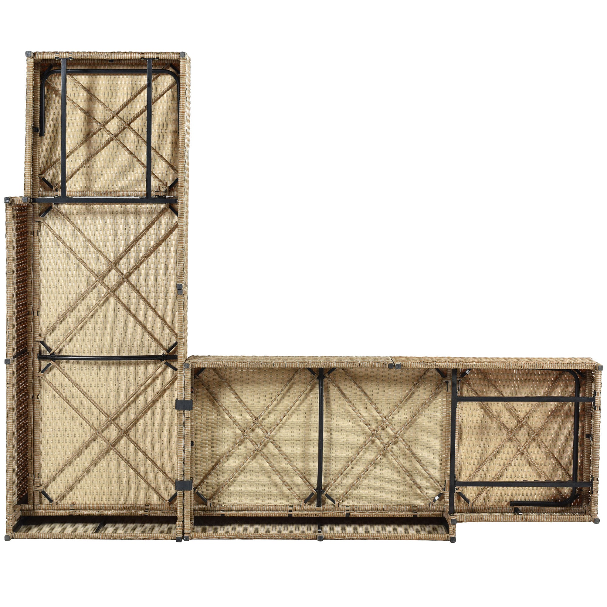 3-Pieces Outdoor All Weather PE Wicker Patio Sectional  with Cushions，Adjustable Chaise Lounge Frame and Glass Table
