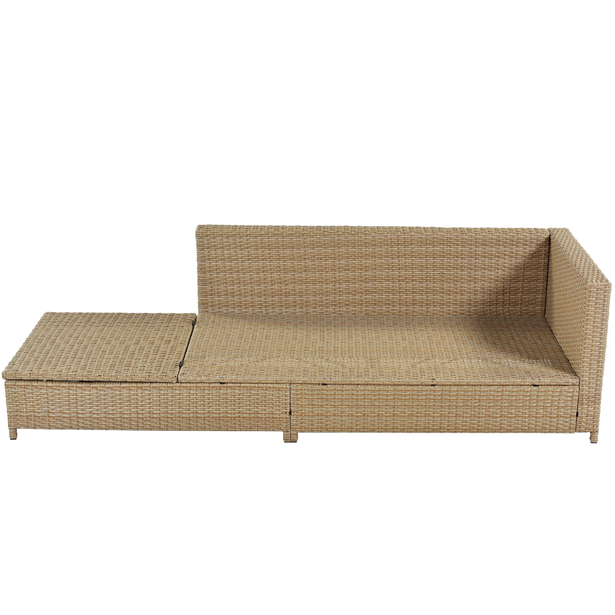 3-Pieces Outdoor All Weather PE Wicker Patio Sectional  with Cushions，Adjustable Chaise Lounge Frame and Glass Table