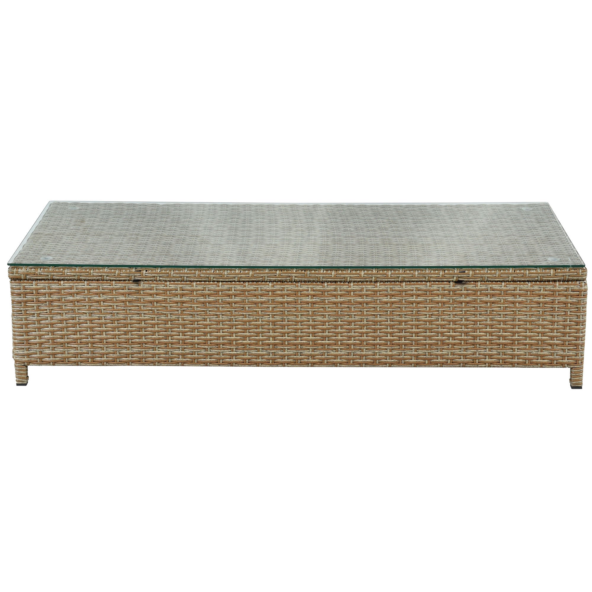 3-Pieces Outdoor All Weather PE Wicker Patio Sectional  with Cushions，Adjustable Chaise Lounge Frame and Glass Table