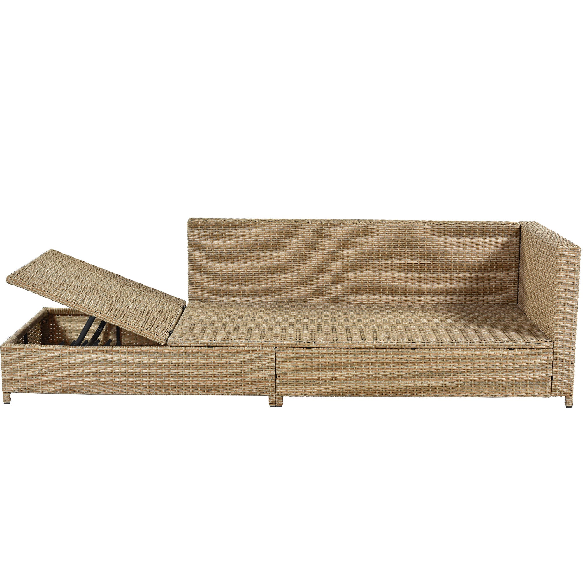 3-Pieces Outdoor All Weather PE Wicker Patio Sectional  with Cushions，Adjustable Chaise Lounge Frame and Glass Table
