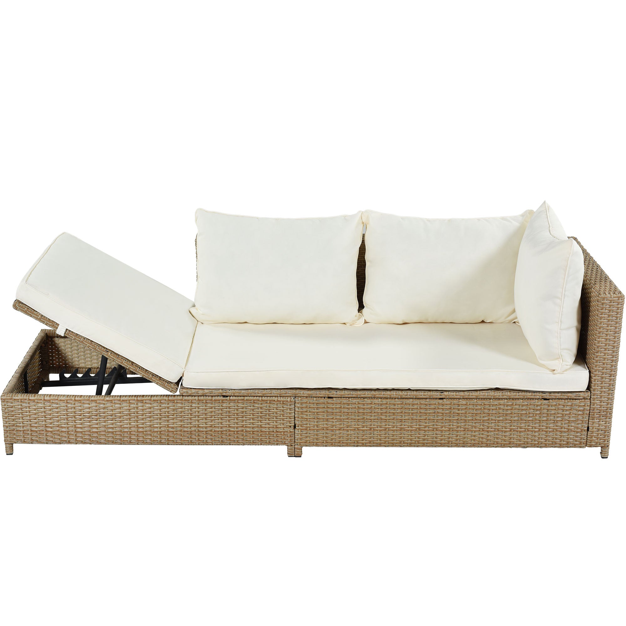 3-Pieces Outdoor All Weather PE Wicker Patio Sectional with Adjustable Chaise Lounge Frame,Tempered Glass Table and Cushions(SP)