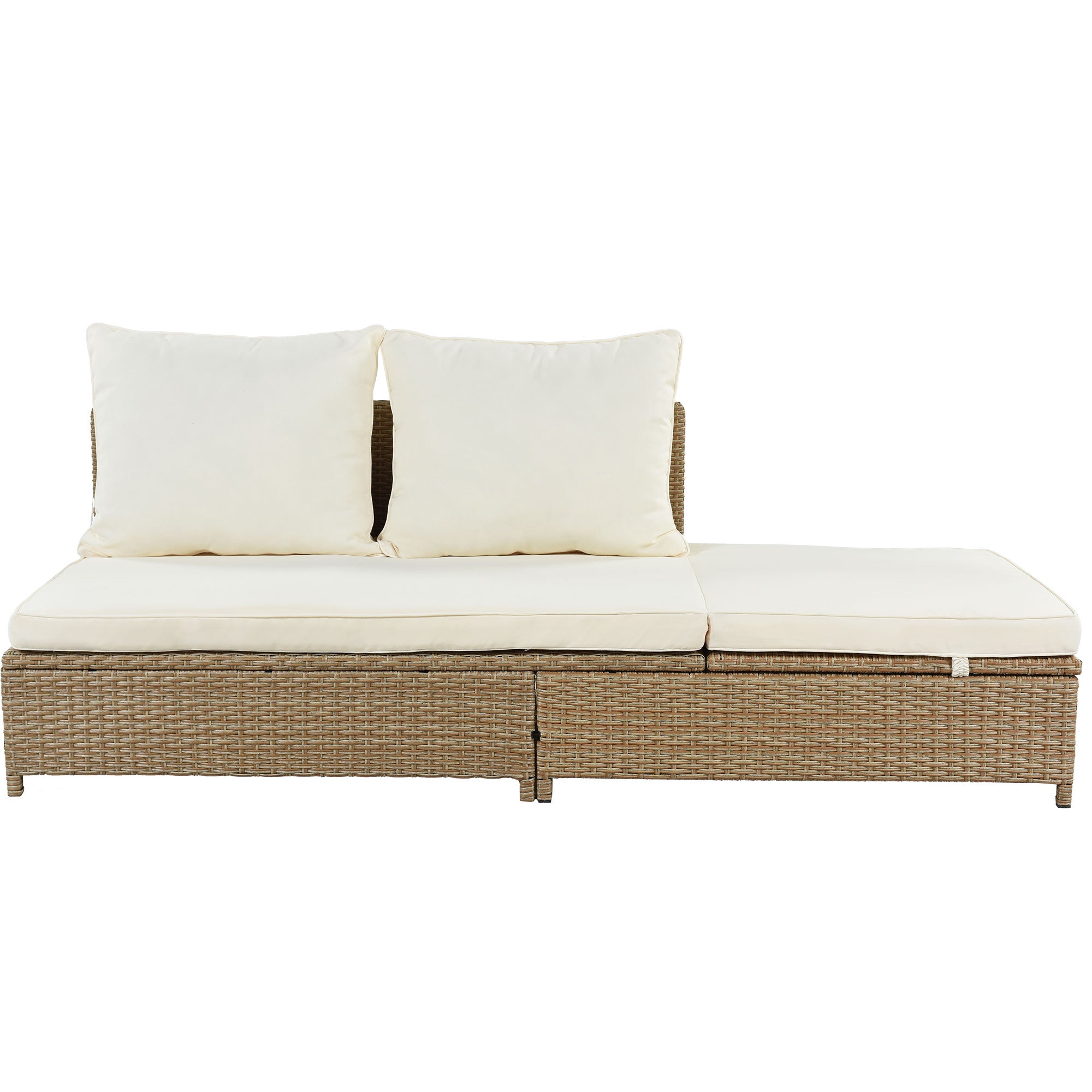 3-Pieces Outdoor All Weather PE Wicker Patio Sectional with Adjustable Chaise Lounge Frame,Tempered Glass Table and Cushions(SP)