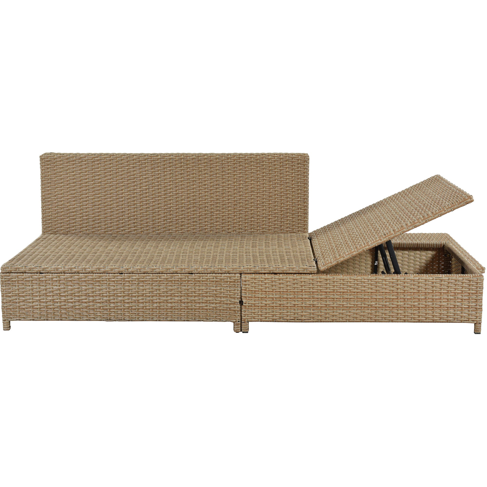 3-Pieces Outdoor All Weather PE Wicker Patio Sectional with Adjustable Chaise Lounge Frame,Tempered Glass Table and Cushions(SP)