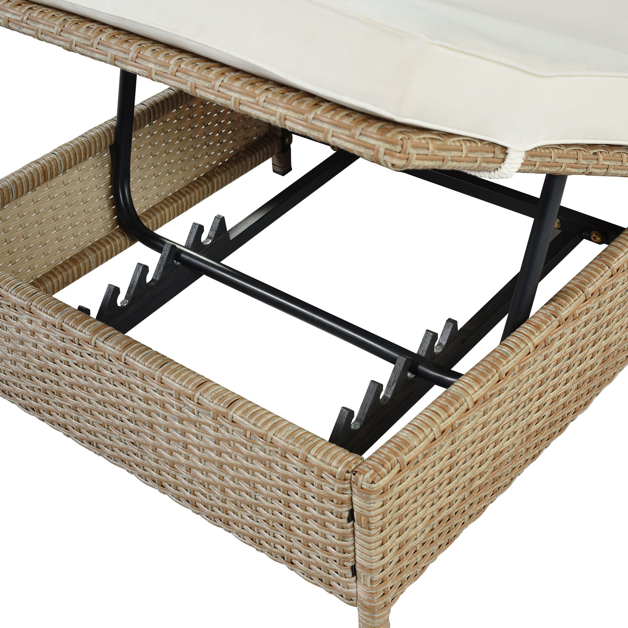 3-Pieces Outdoor All Weather PE Wicker Patio Sectional with Adjustable Chaise Lounge Frame,Tempered Glass Table and Cushions(SP)