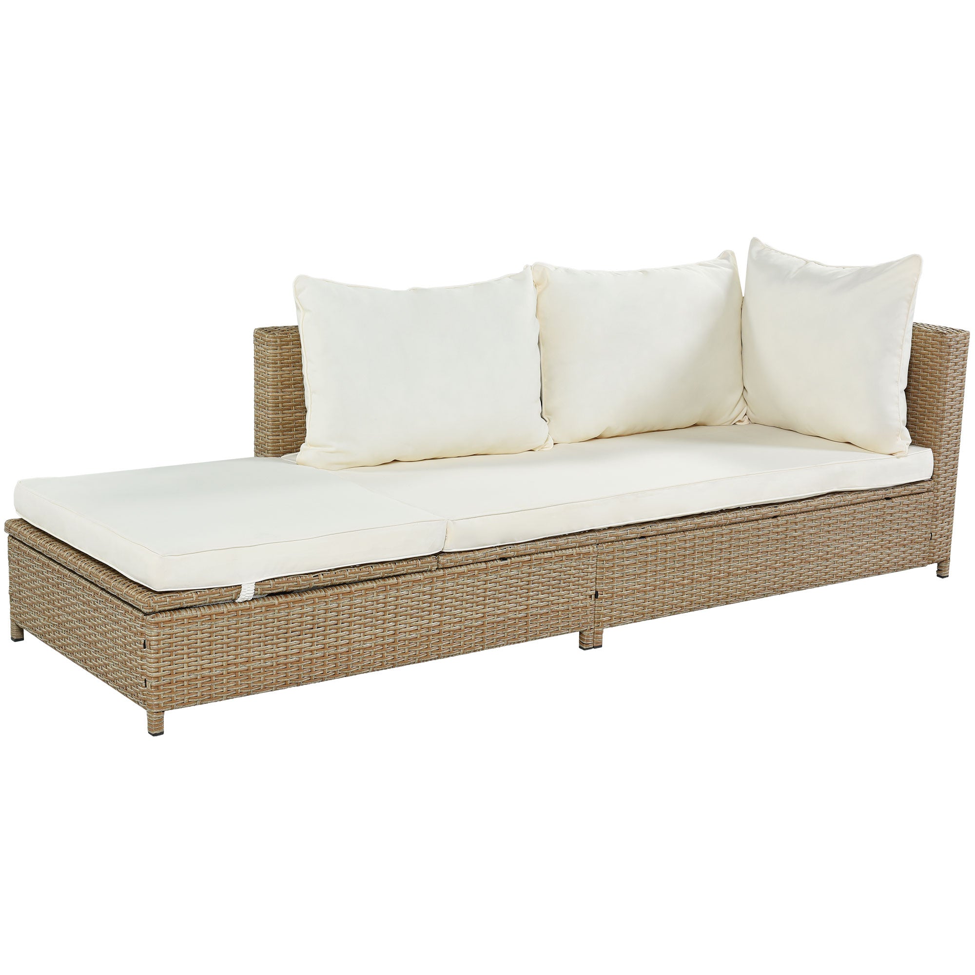 3-Pieces Outdoor All Weather PE Wicker Patio Sectional with Adjustable Chaise Lounge Frame,Tempered Glass Table and Cushions(SP)