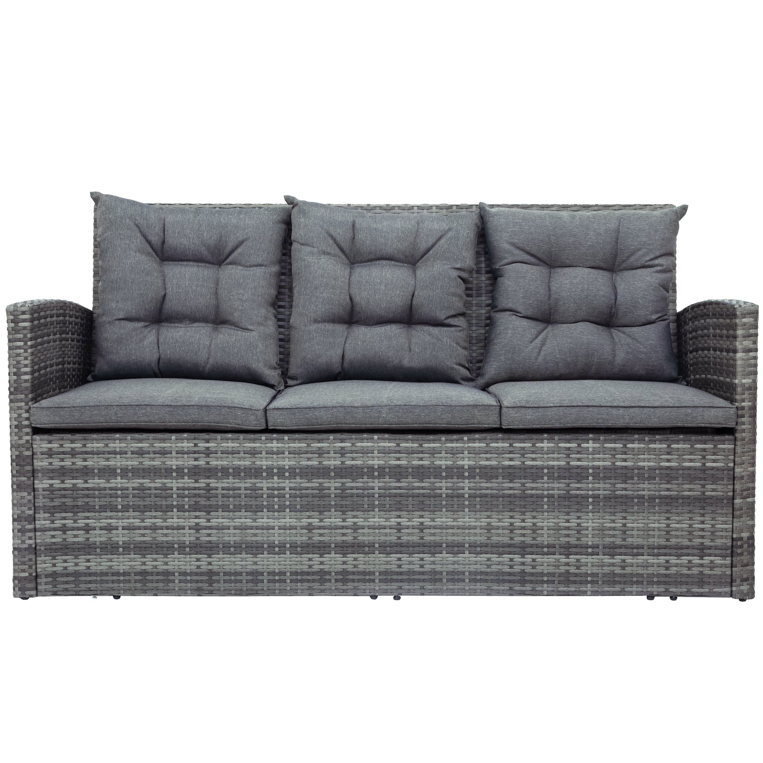 5-Piece Outdoor UV-Resistant Wicker Patio Sofa Set with Storage Bench and Table