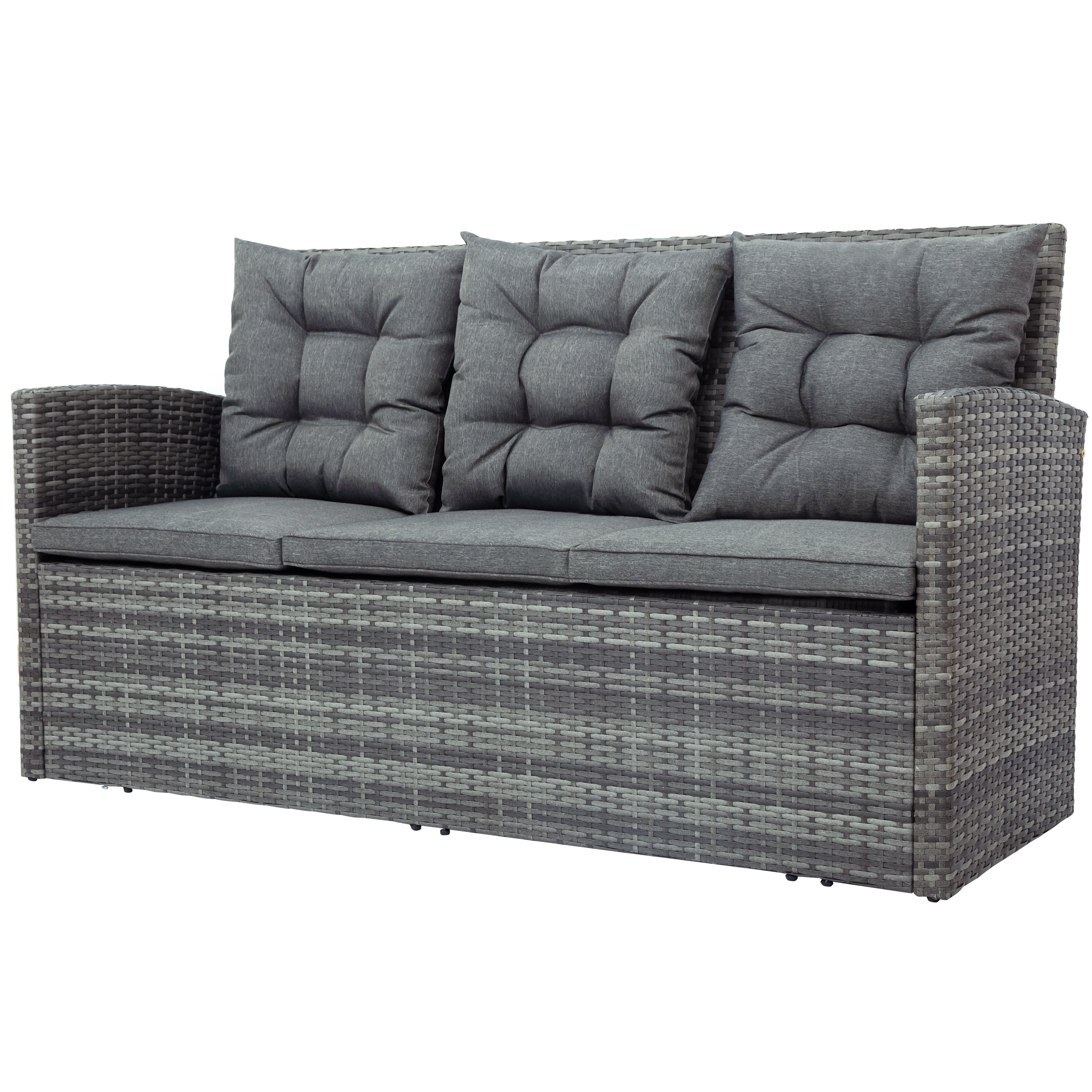 5-Piece Outdoor UV-Resistant Wicker Patio Sofa Set with Storage Bench and Table