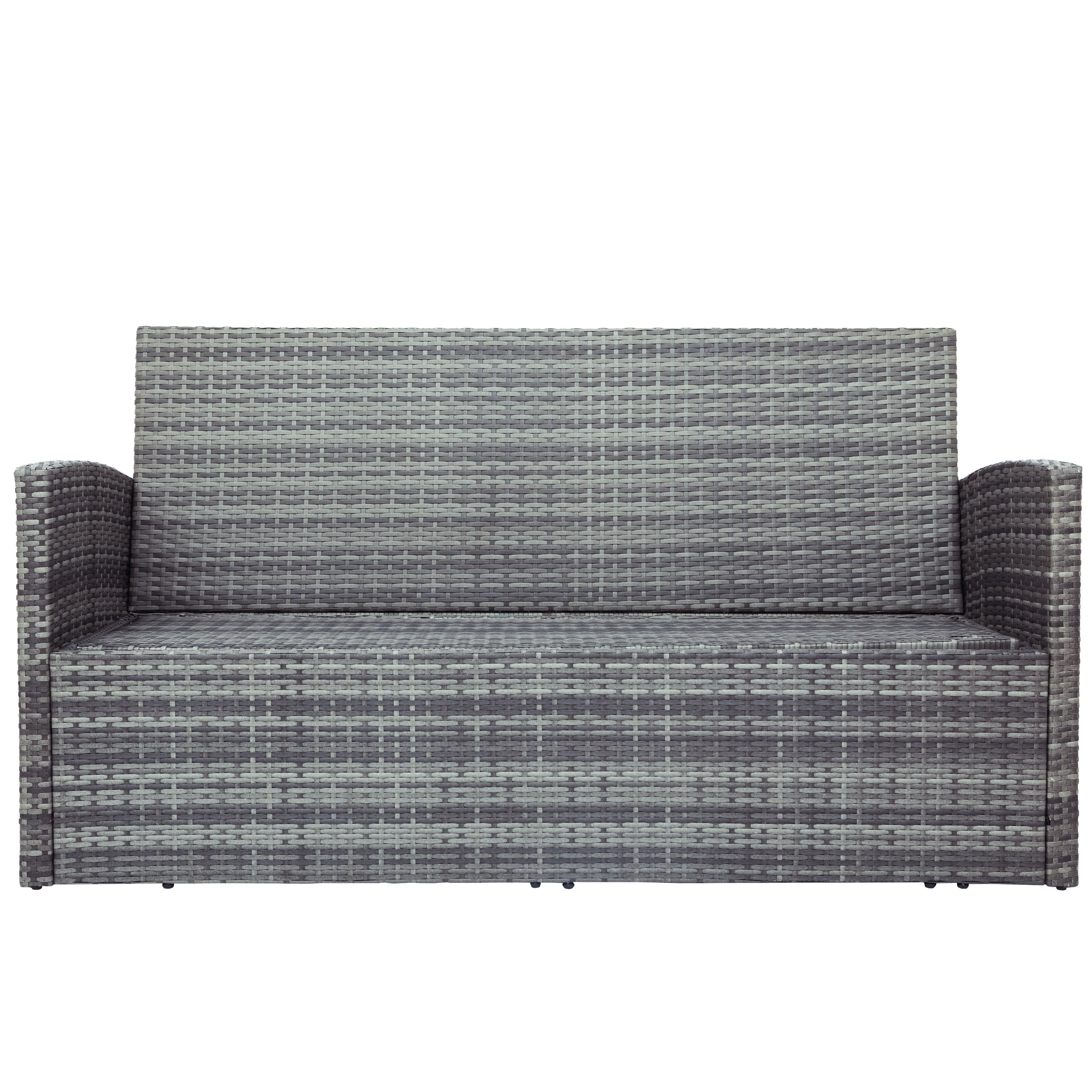 5-Piece Outdoor UV-Resistant Wicker Patio Sofa Set with Storage Bench and Table
