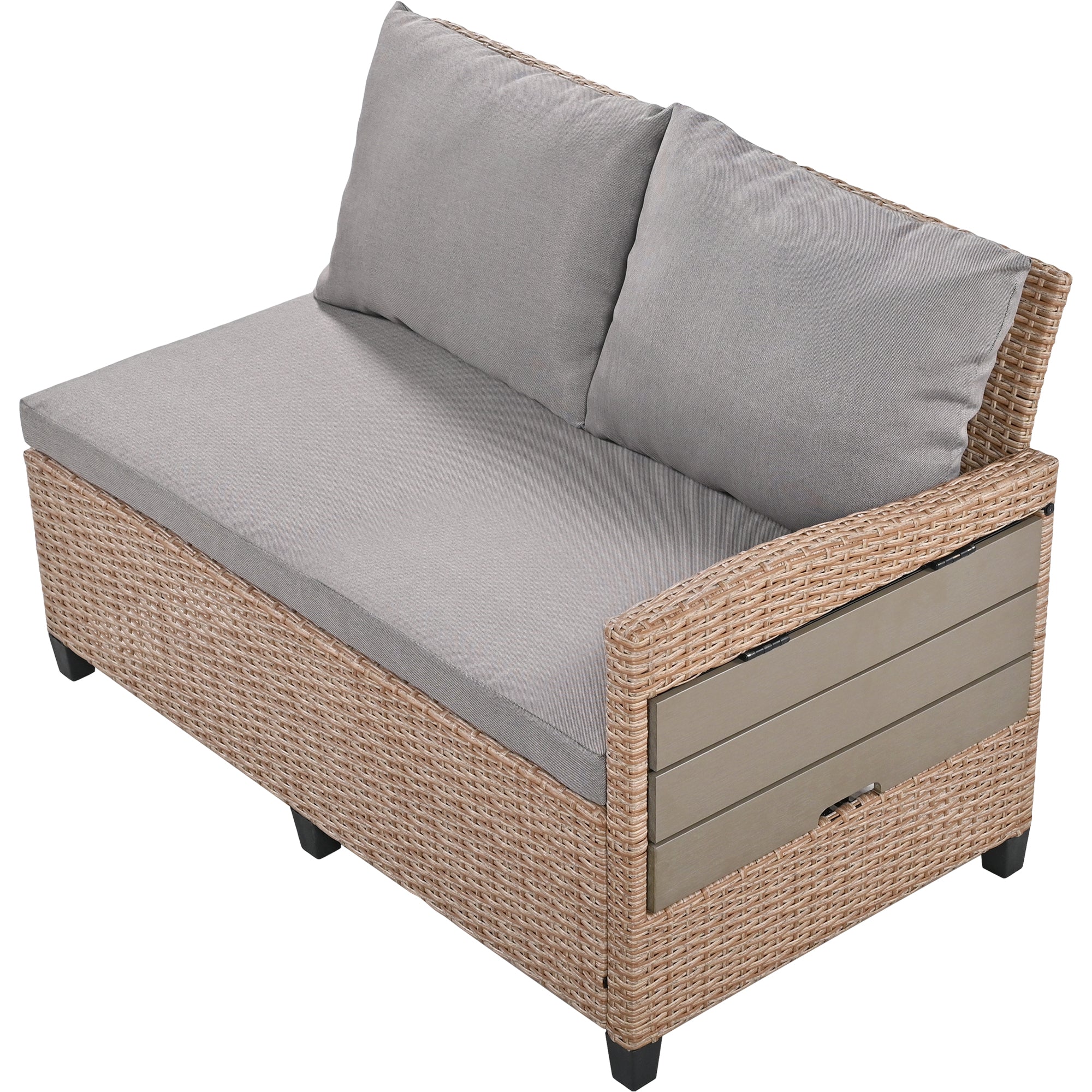 5-Piece Outdoor Wicker Patio Sectional with 2 Extendable Side Tables, Dining Table and Washable Covers