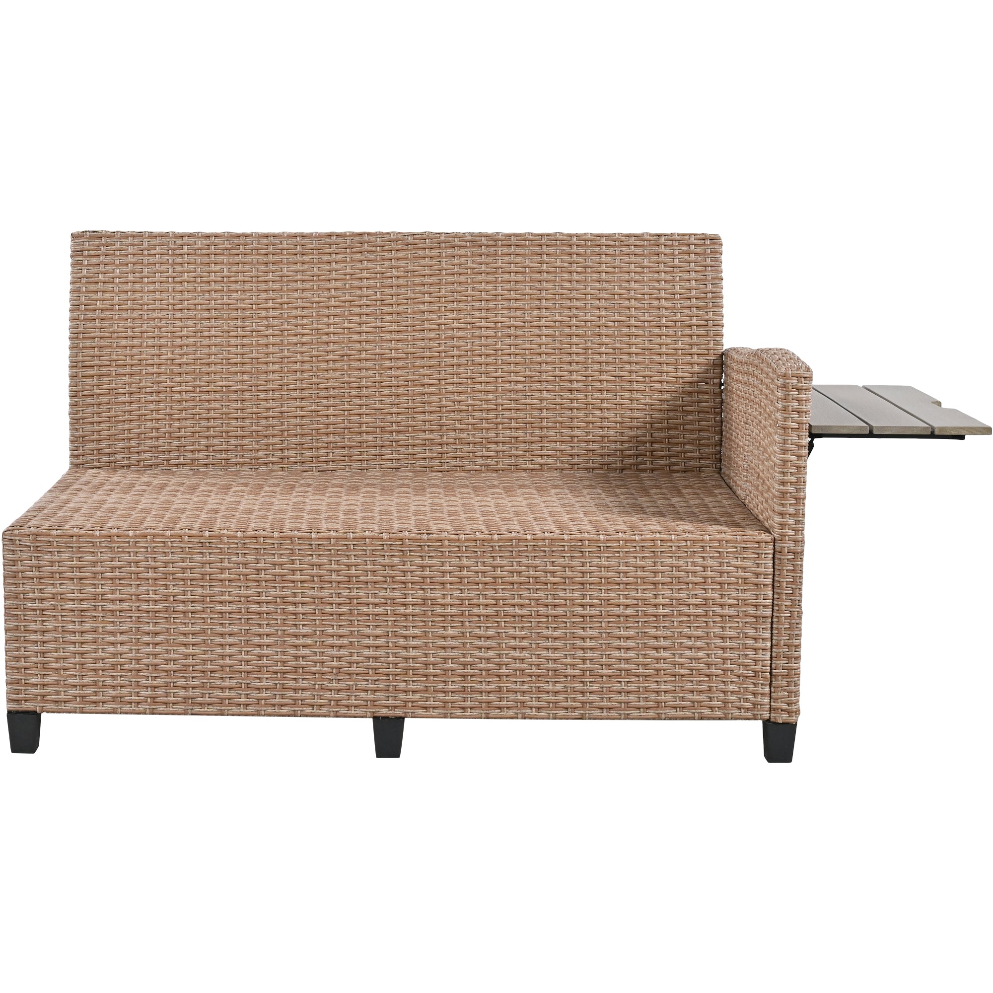 5-Piece Outdoor Wicker Patio Sectional with 2 Extendable Side Tables, Dining Table and Washable Covers