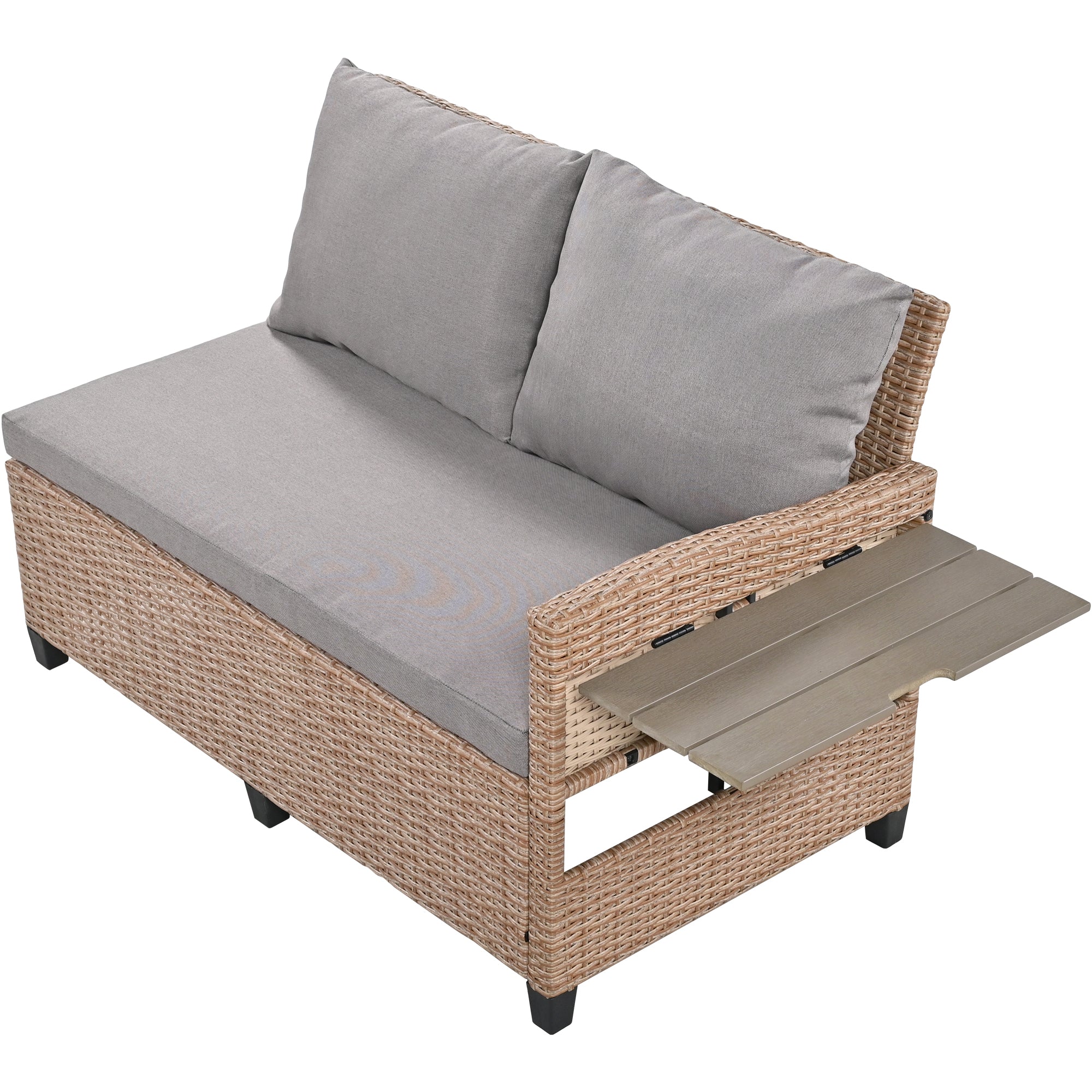 5-Piece Outdoor Wicker Patio Sectional with 2 Extendable Side Tables, Dining Table and Washable Covers