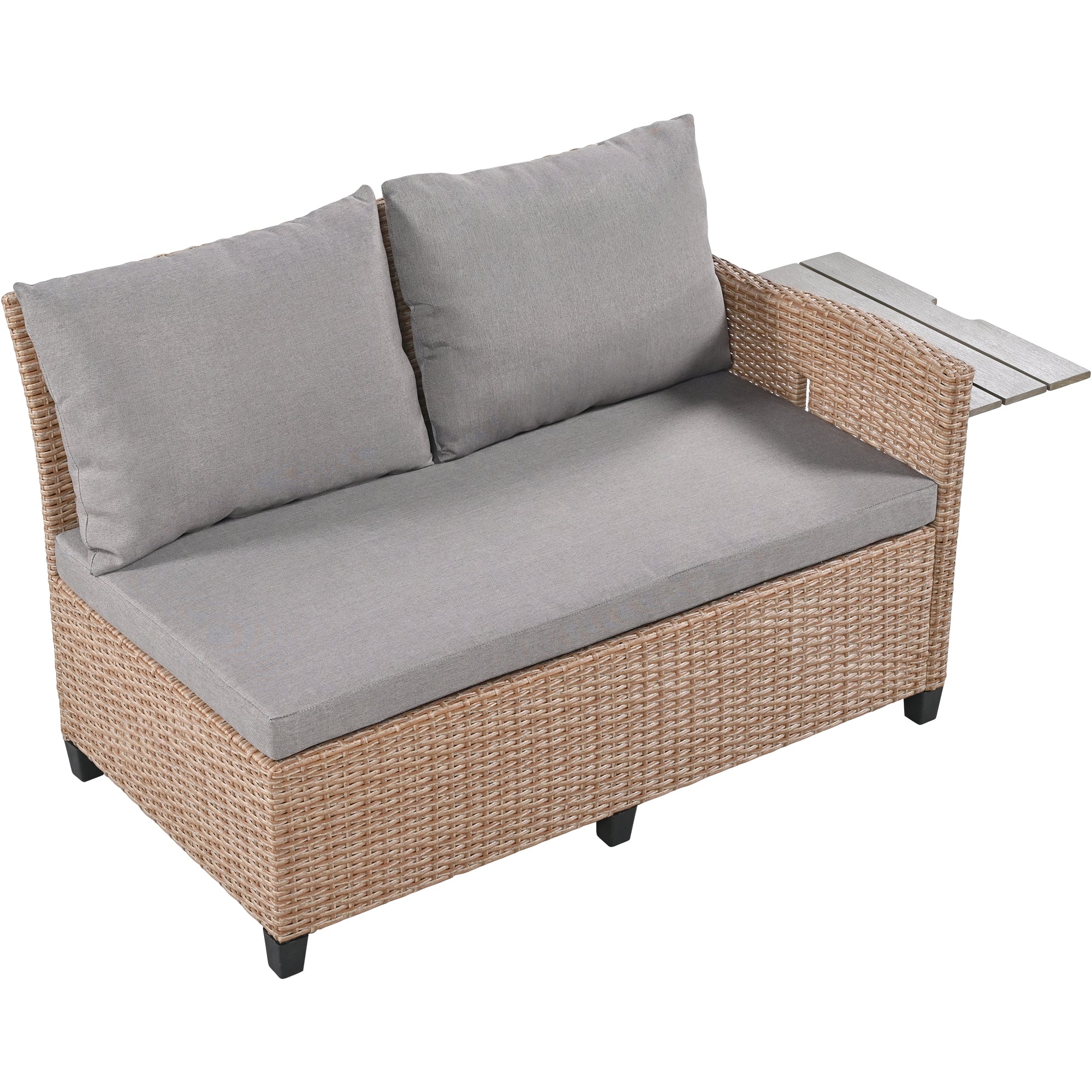 5-Piece Outdoor Wicker Patio Sectional with 2 Extendable Side Tables, Dining Table and Washable Covers