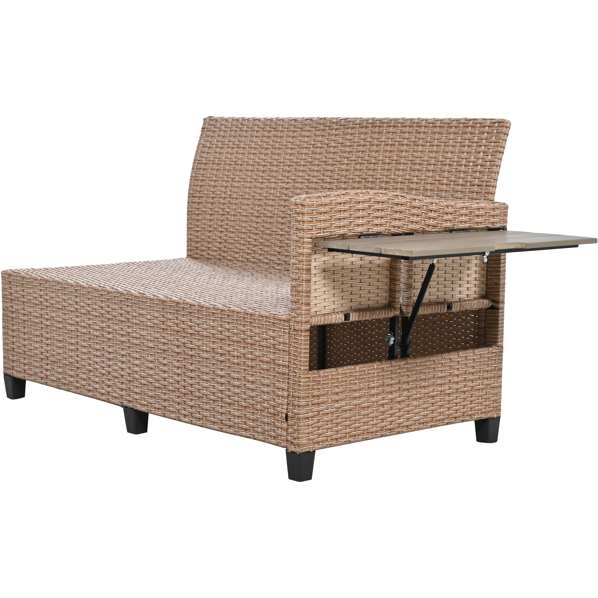 5-Piece Outdoor Wicker Patio Sectional with 2 Extendable Side Tables, Dining Table and Washable Covers