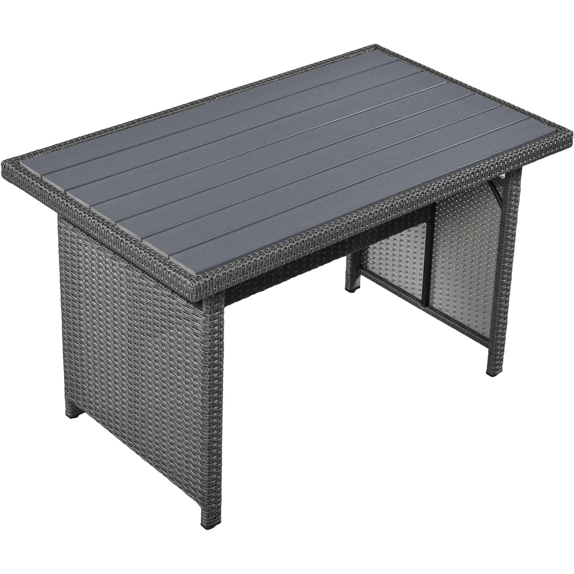 5-Piece Outdoor Wicker Patio Sectional with 2 Extendable Side Tables, Dining Table and Washable Covers