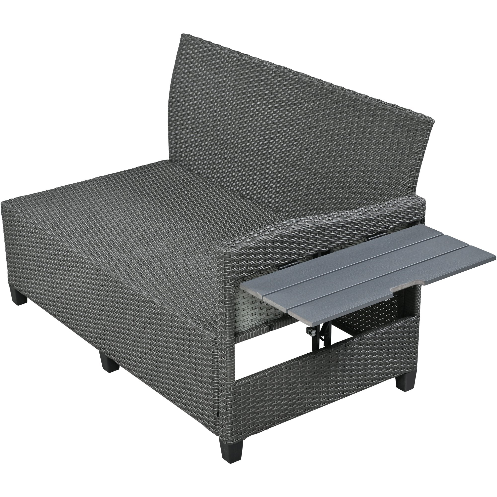 5-Piece Outdoor Wicker Patio Sectional with 2 Extendable Side Tables, Dining Table and Washable Covers