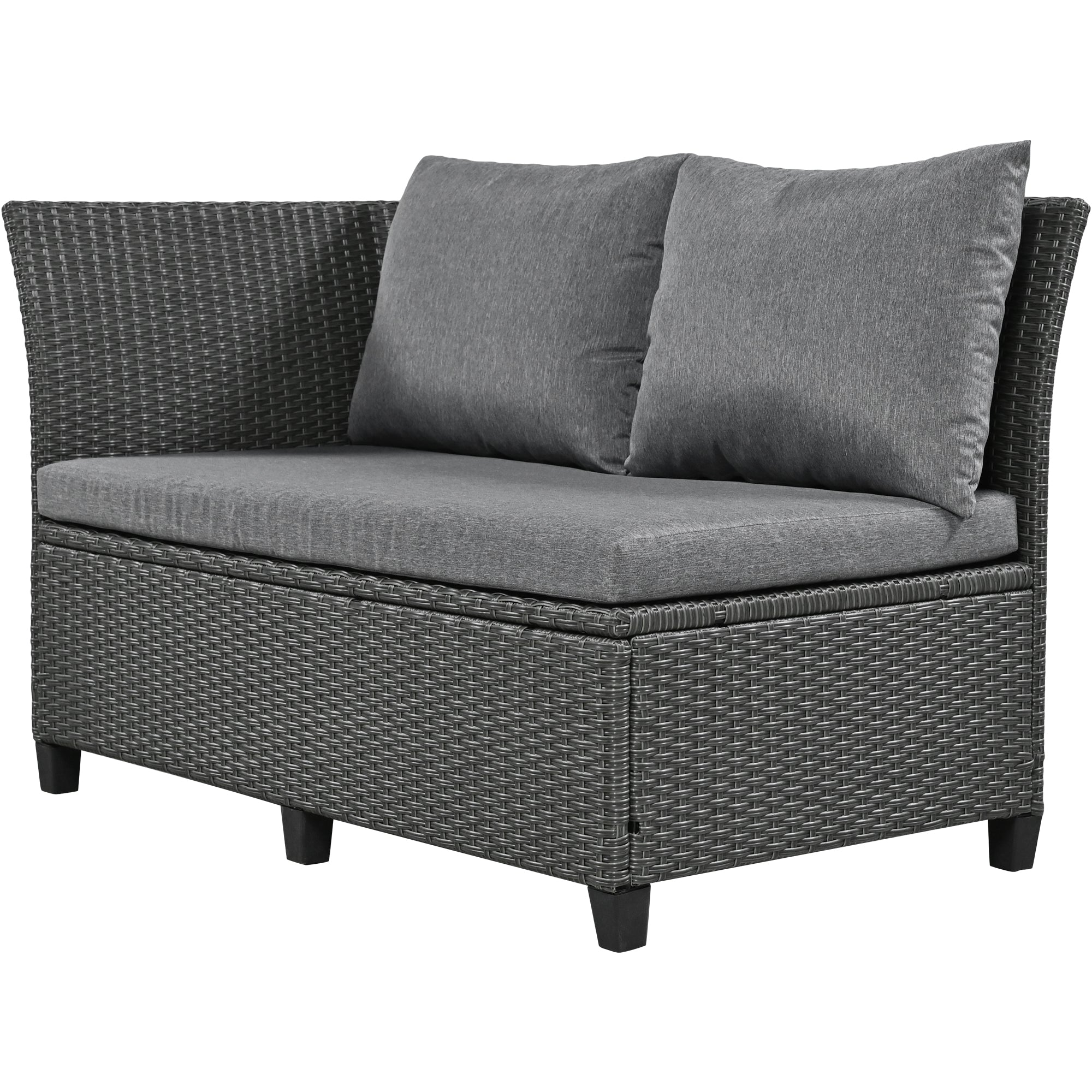5-Piece Outdoor Wicker Patio Sectional with 2 Extendable Side Tables, Dining Table and Washable Covers