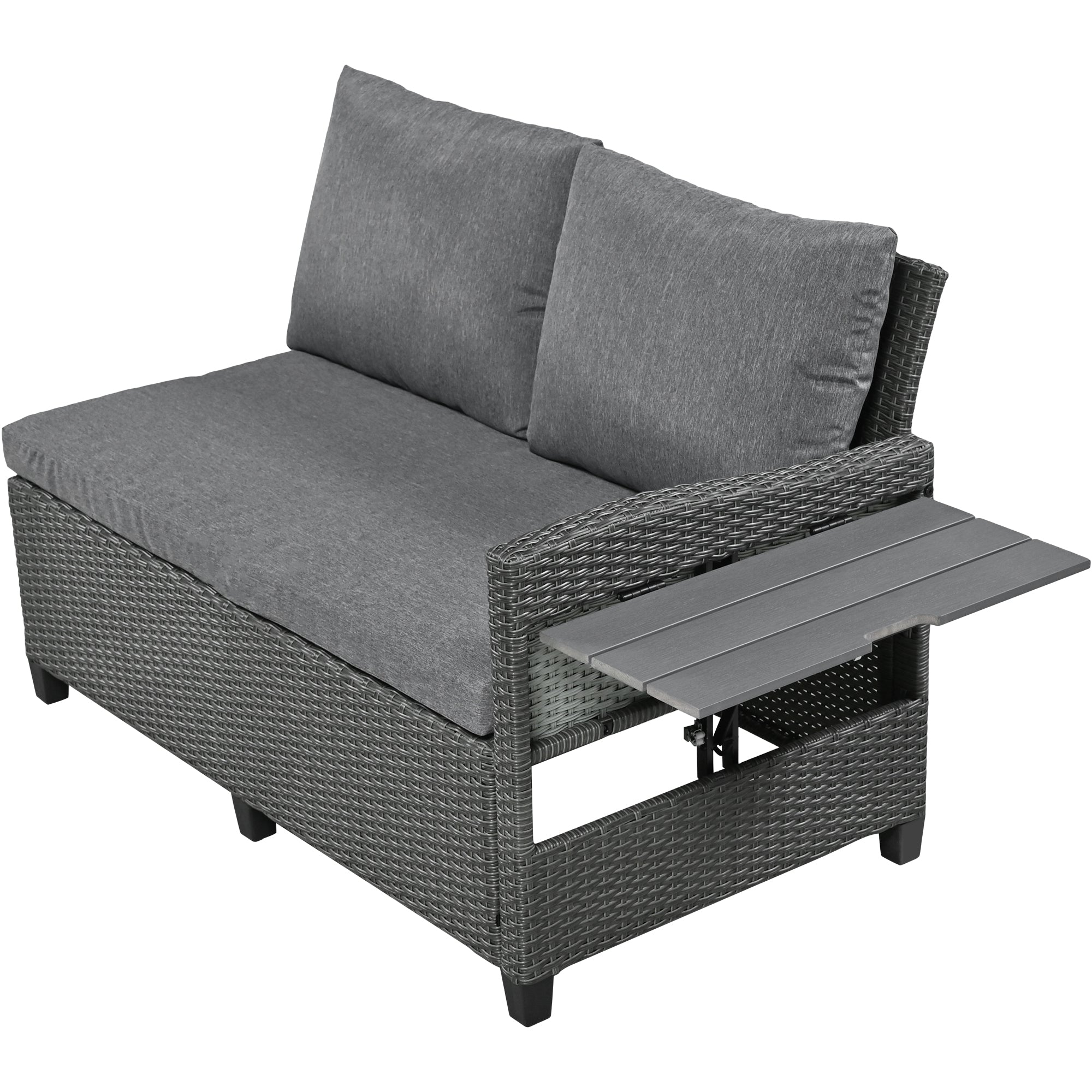 5-Piece Outdoor Wicker Patio Sectional with 2 Extendable Side Tables, Dining Table and Washable Covers