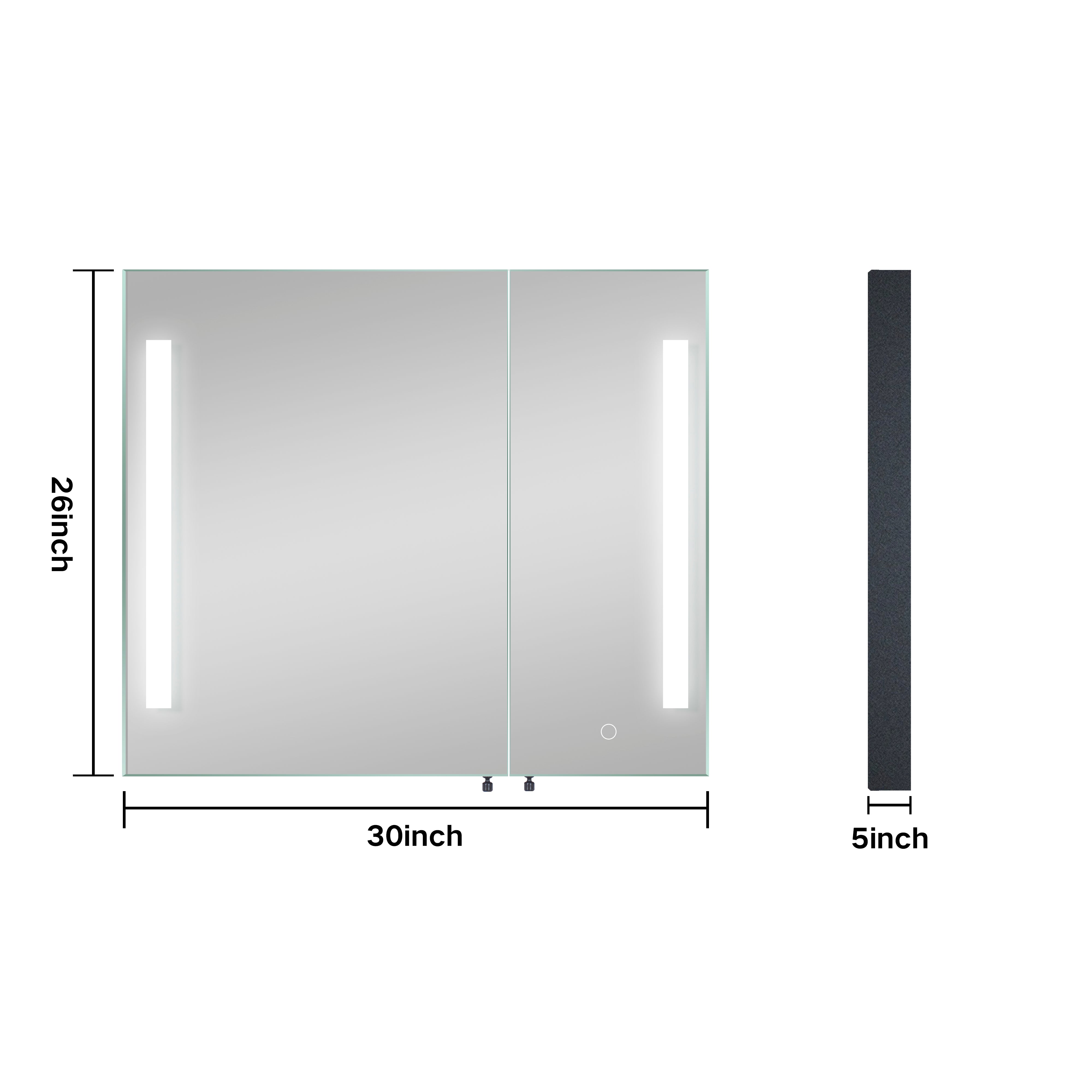 3026 Rectangular Frameless Surface Mount Medicine Cabinet with Shelves and LED Lights