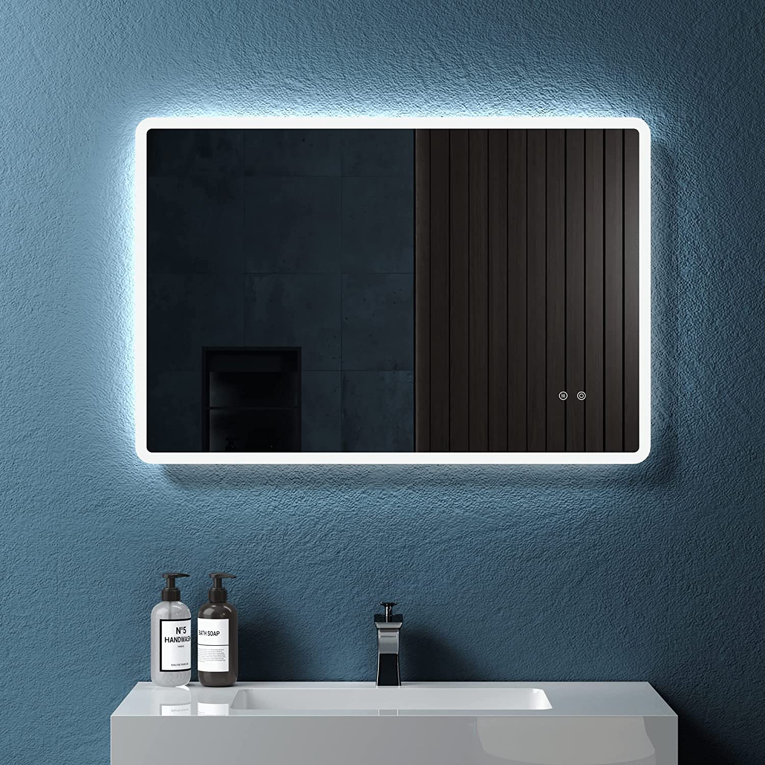 JimsMaison Rectangular Frameless Dimmable Wall Mounted LED Bathroom Vanity Mirror