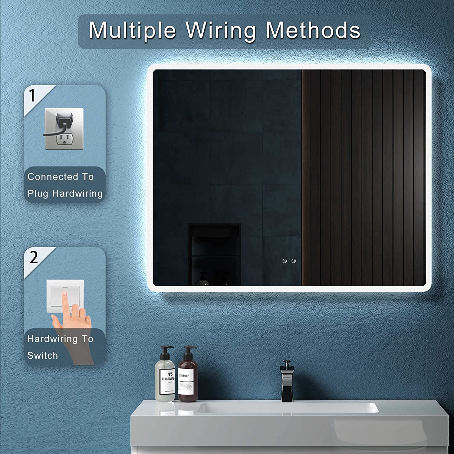 JimsMaison Rectangular Frameless Dimmable Wall Mounted LED Bathroom Vanity Mirror