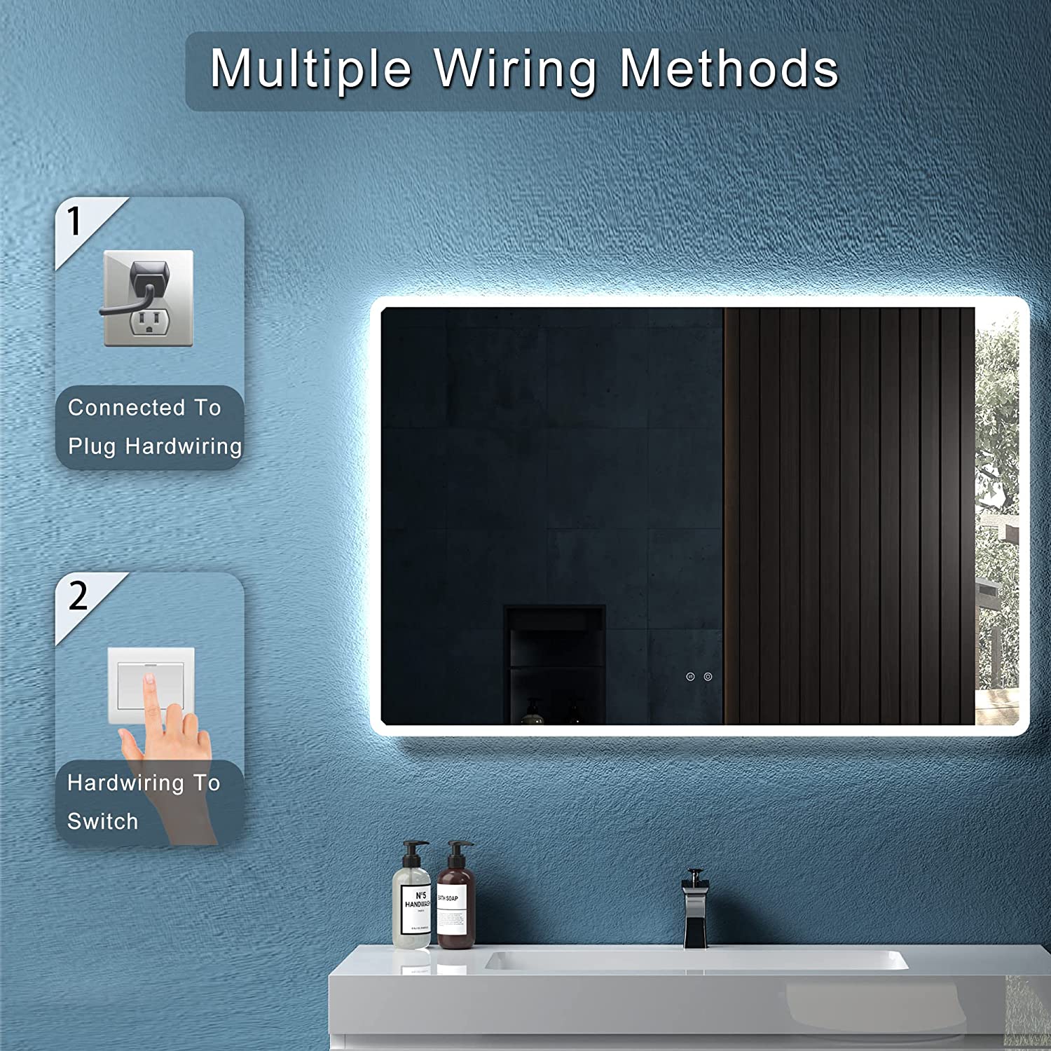 JimsMaison Rectangular Frameless Dimmable Wall Mounted LED Bathroom Vanity Mirror